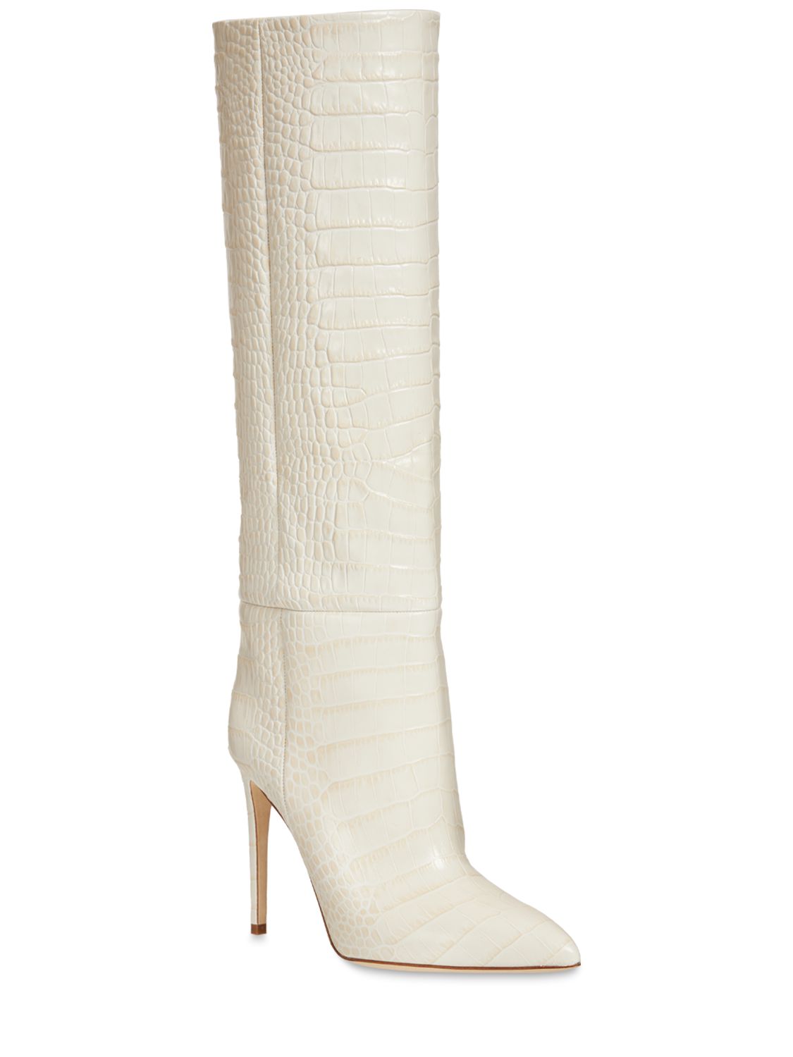 Shop Paris Texas 105mm Croc Embossed Leather Tall Boots In Слоновая Кость