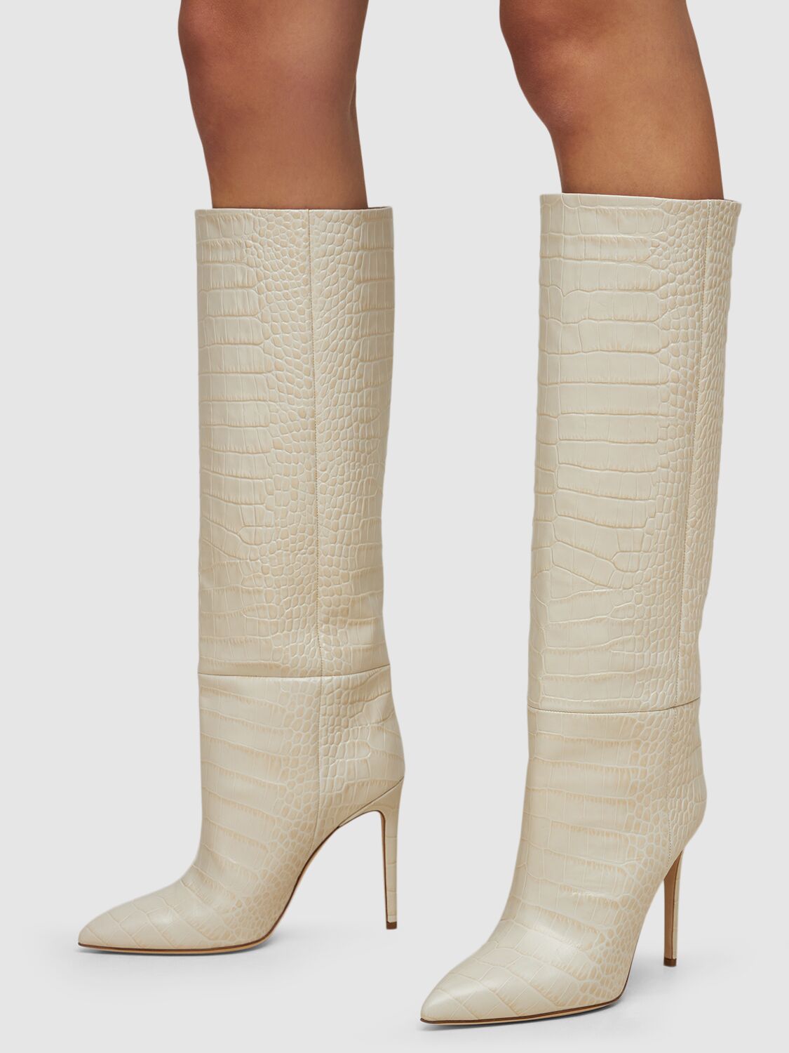 Shop Paris Texas 105mm Croc Embossed Leather Tall Boots In Слоновая Кость