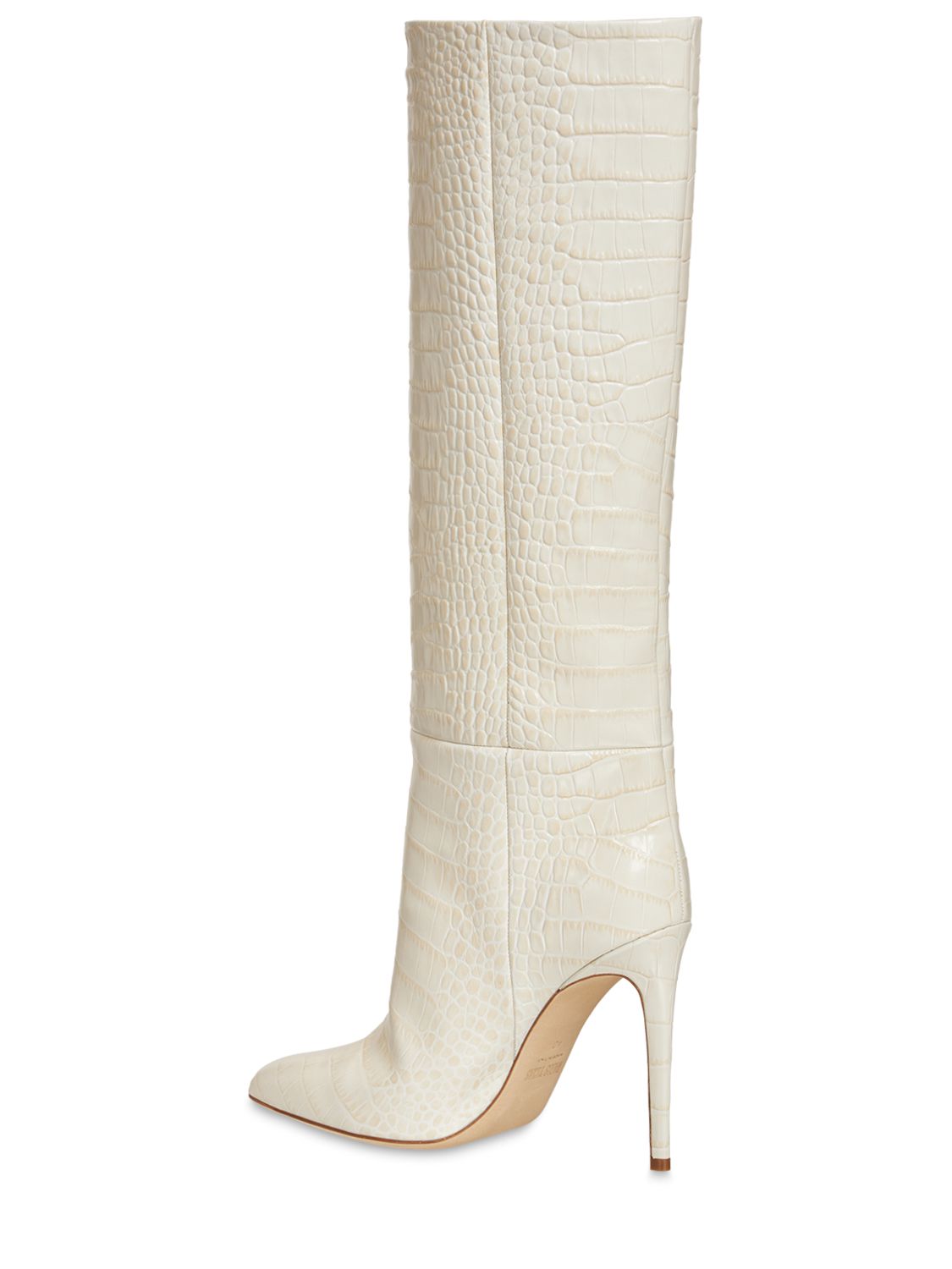 Shop Paris Texas 105mm Croc Embossed Leather Tall Boots In Слоновая Кость