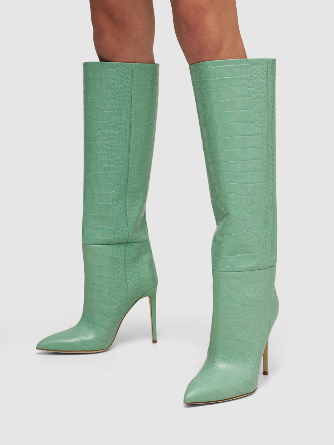 Paris Texas 105mm Croc Embossed Leather Tall Boots In Вода