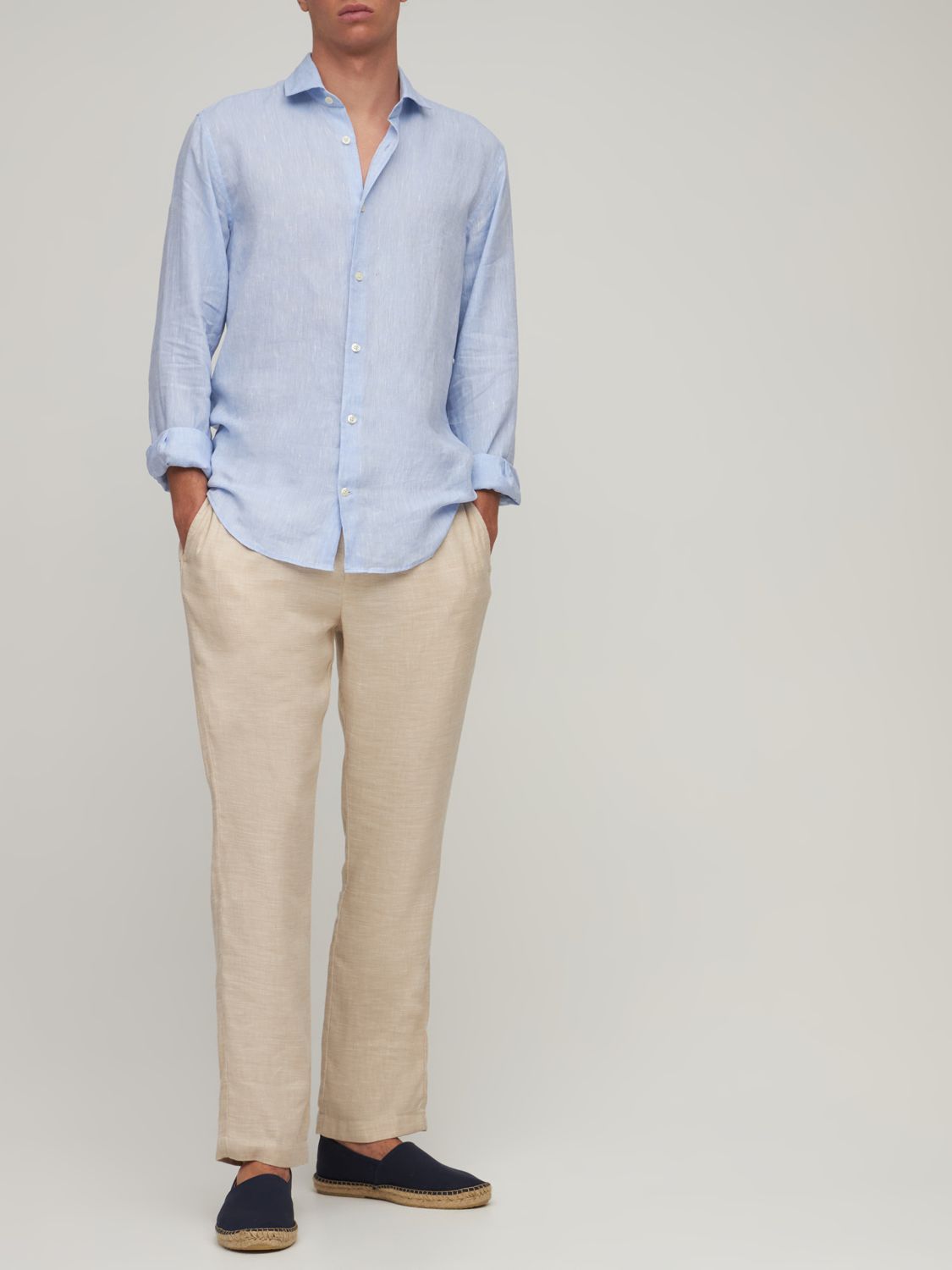 Shop Frescobol Carioca Oscar Linen & Cotton Chino Pants In 沙色