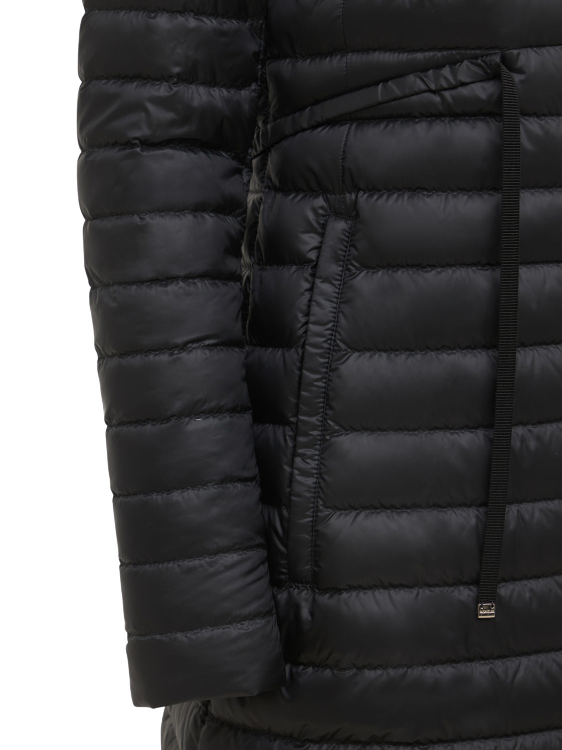 Moncler Barbel Long Nylon Down Jacket In Black