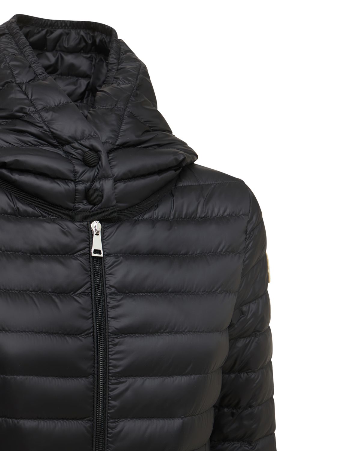Moncler Barbel Long Nylon Down Jacket In Black