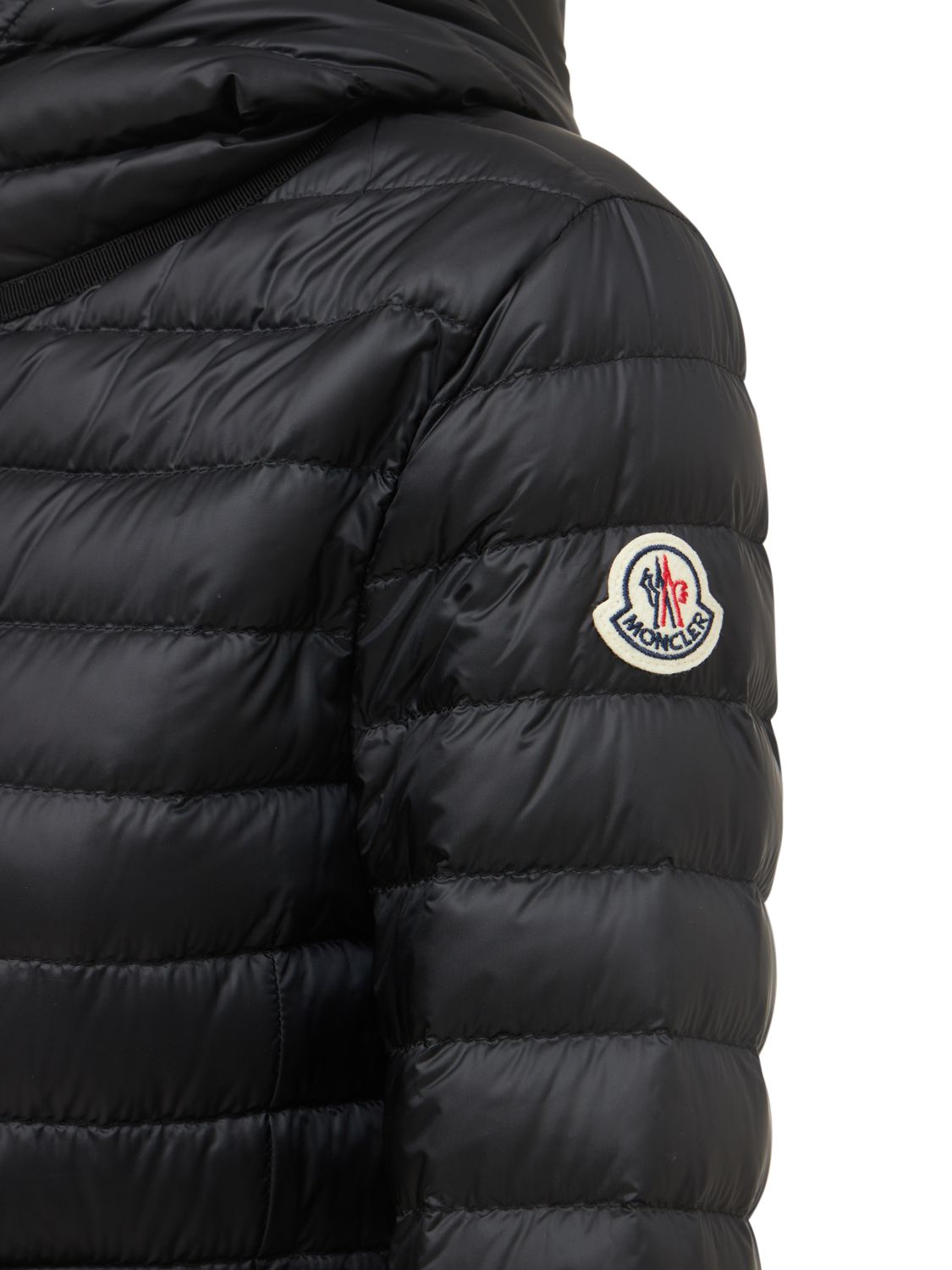Moncler Barbel Long Nylon Down Jacket In Black