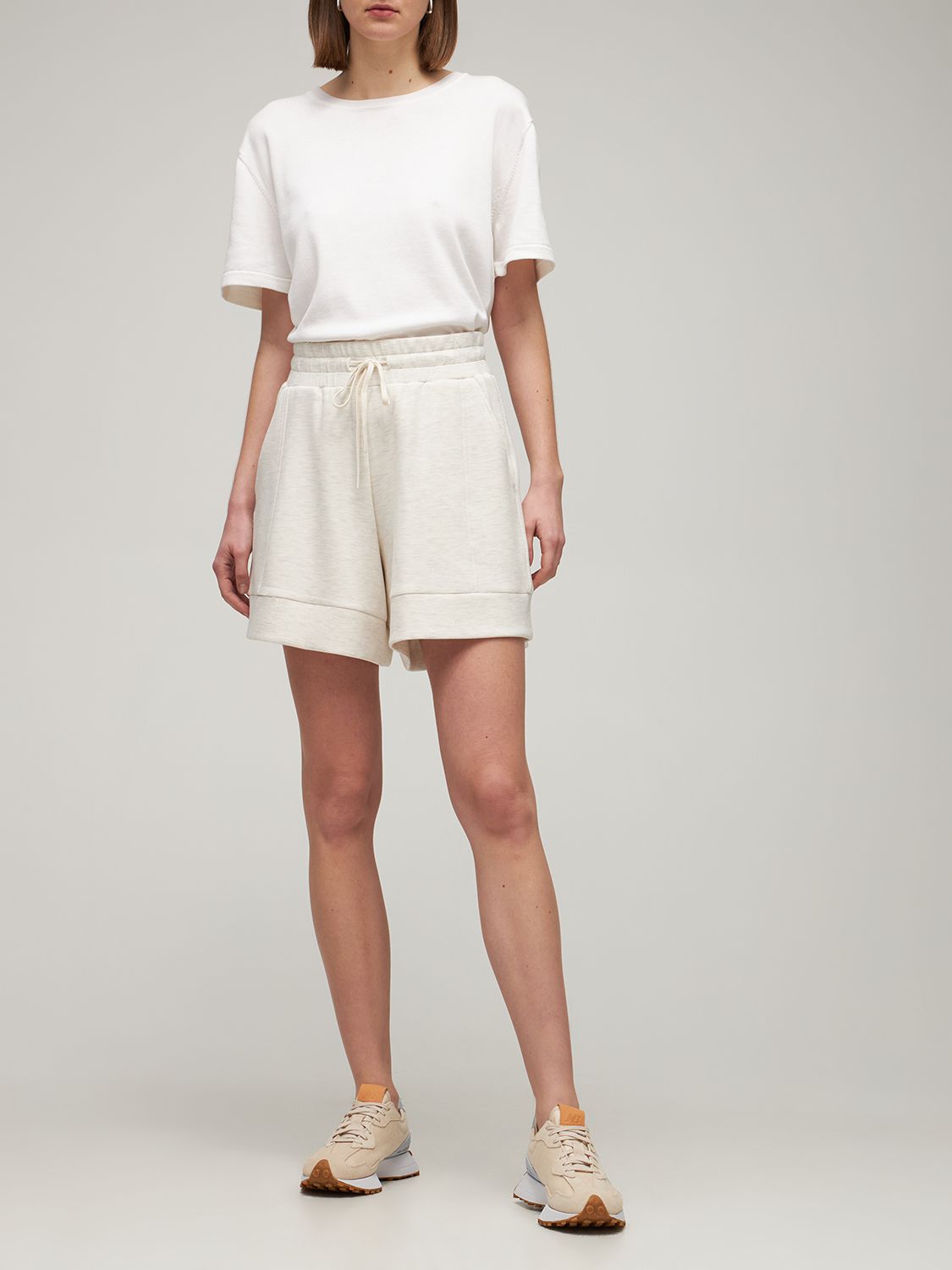 Shop Varley Adler Shorts In Beige,white