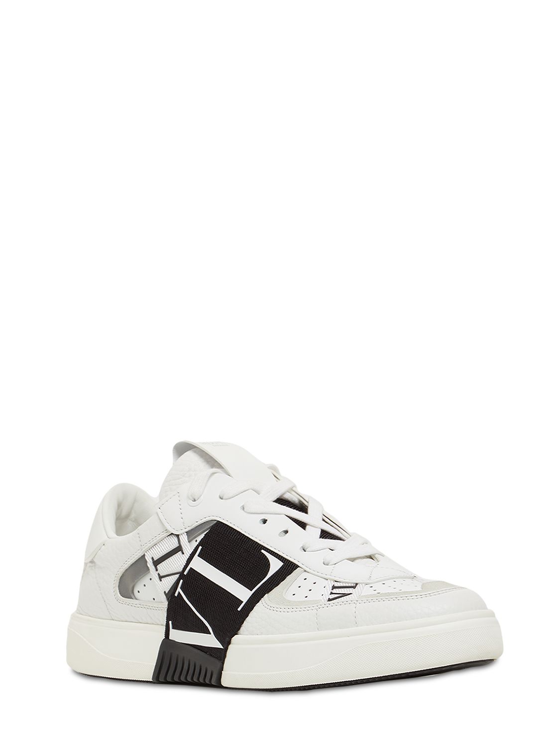 Valentino Vl7n Leather And Fabric Low-top Sneakers In White,black