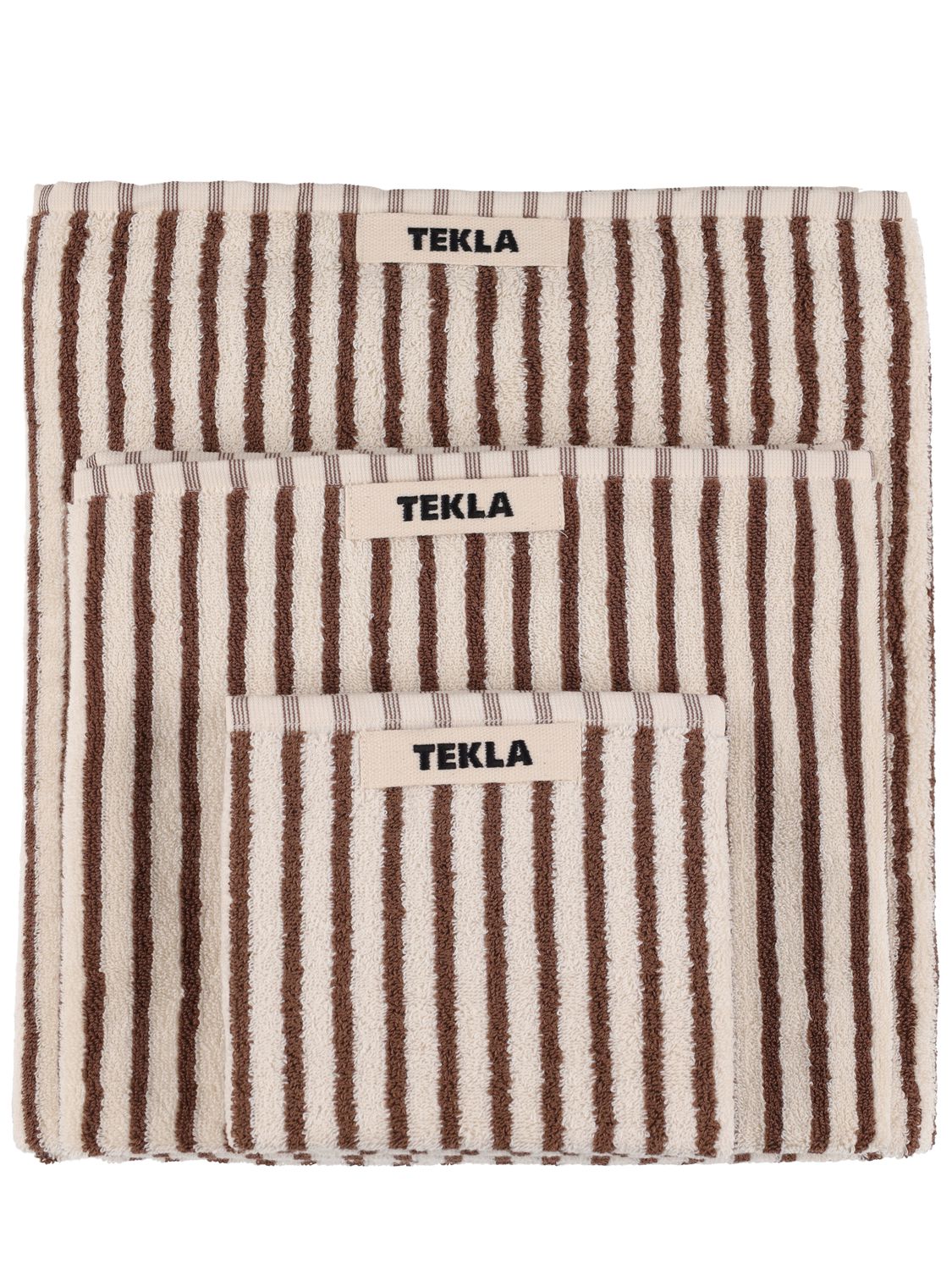 Tekla Set Of 3 Organic Cotton Towels In White,brown