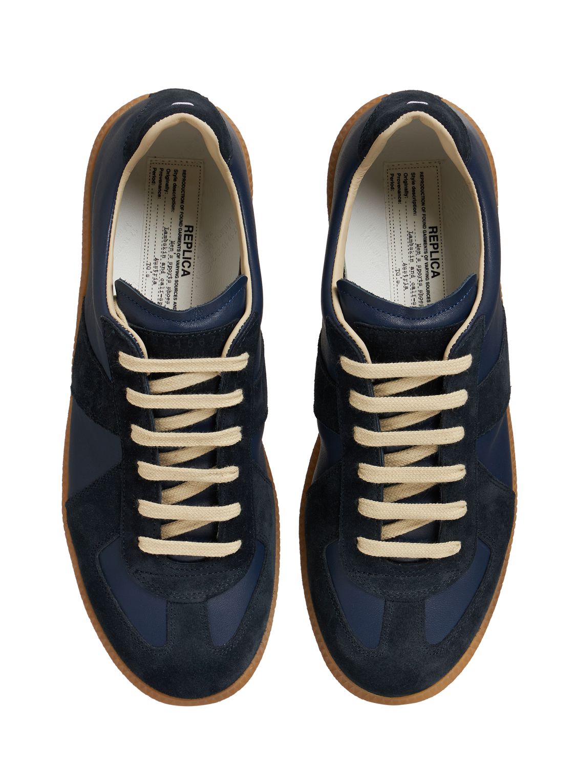 Shop Maison Margiela 20mm Replica Leather & Suede Sneakers In Navy