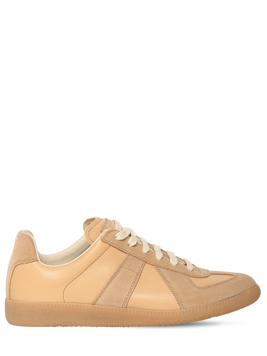 Maison Margiela Replica Mixed Leather Low-top Sneakers In Camel
