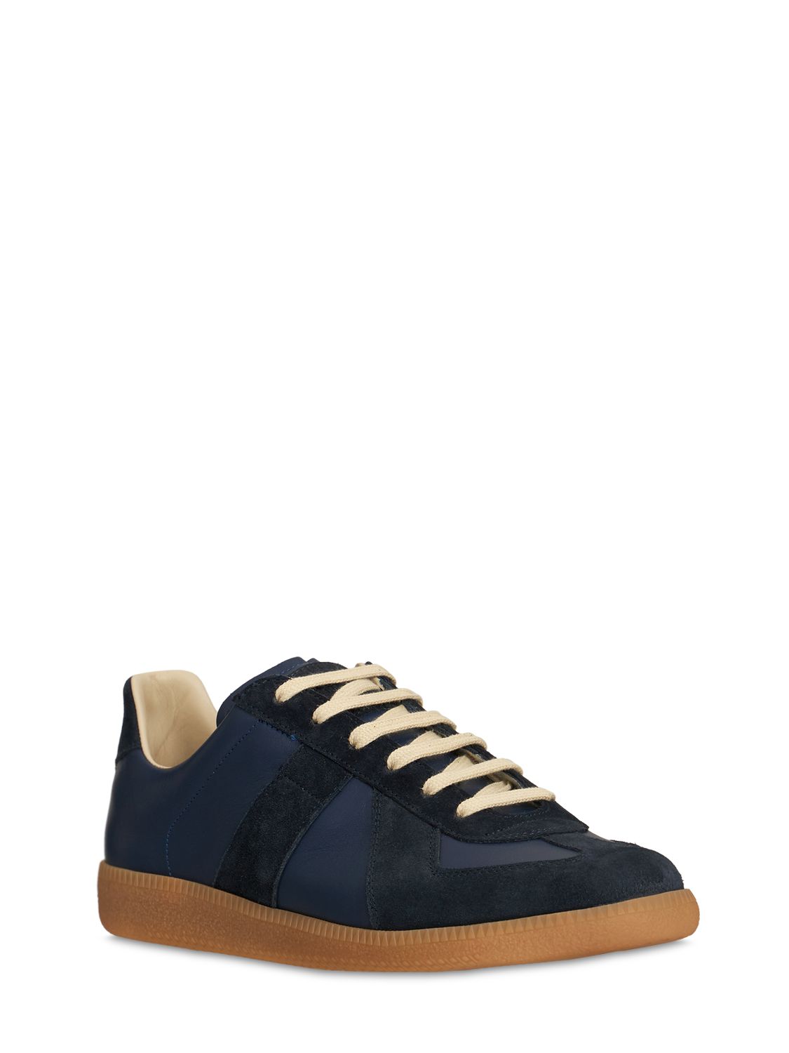 Shop Maison Margiela 20mm Replica Leather & Suede Sneakers In Navy