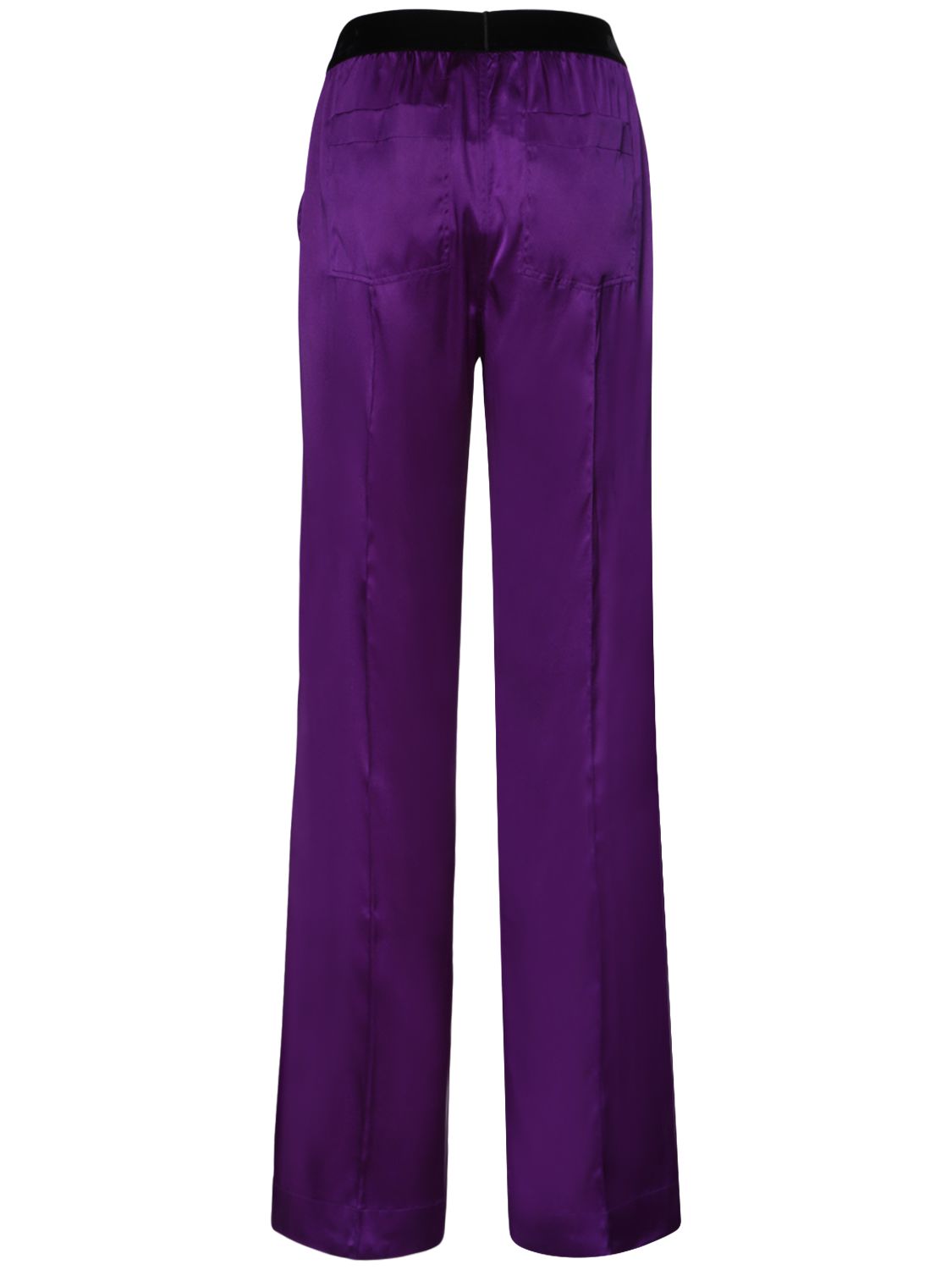 Tom Ford Velvet-trimmed Stretch-silk Satin Pants In Purple