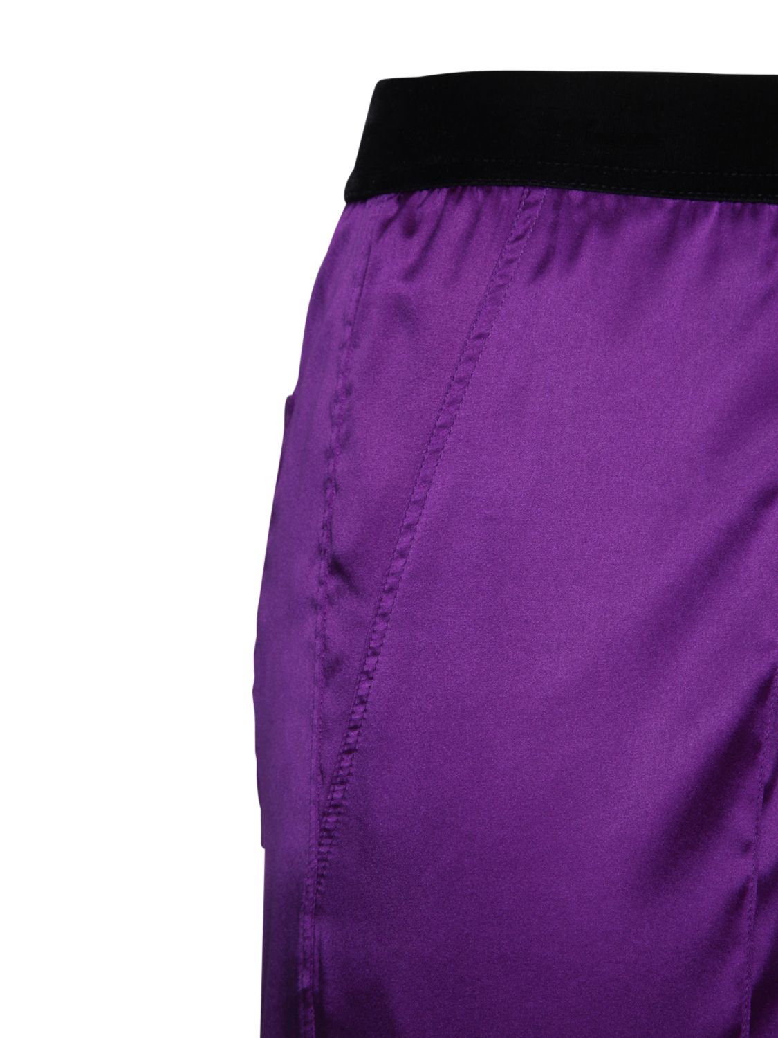 Tom Ford Velvet-trimmed Stretch-silk Satin Pants In Purple