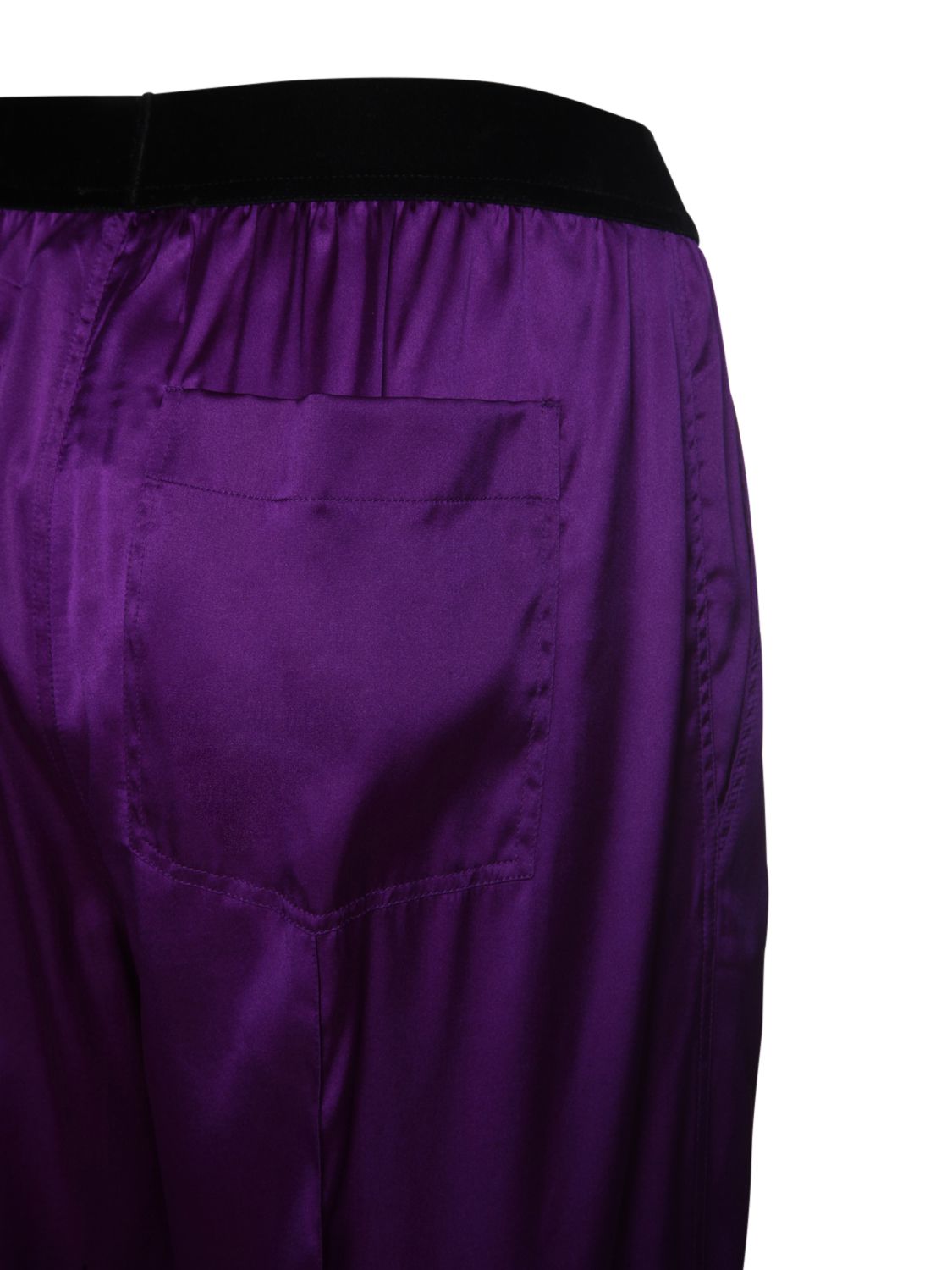 Tom Ford Velvet-trimmed Stretch-silk Satin Pants In Purple