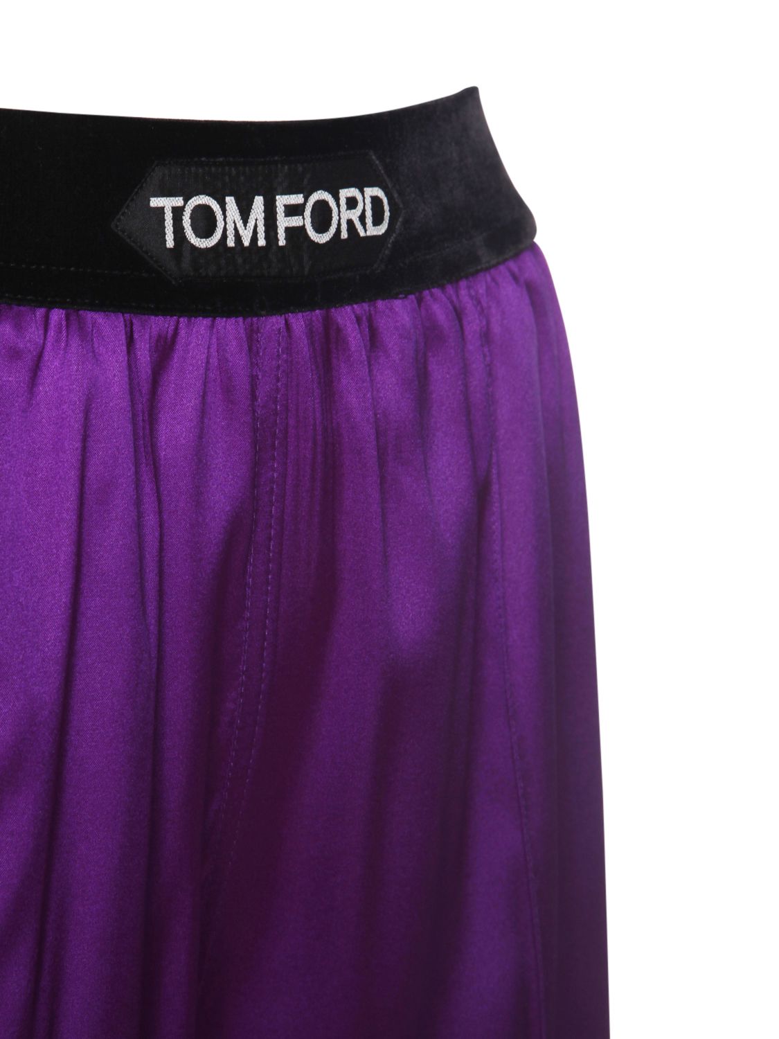 Tom Ford Velvet-trimmed Stretch-silk Satin Pants In Purple