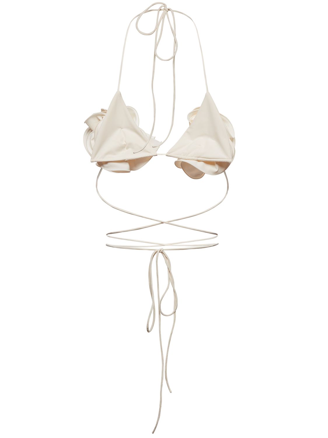 Magda Butrym 3d Flower Triangle Tech Bikini Top In Cream
