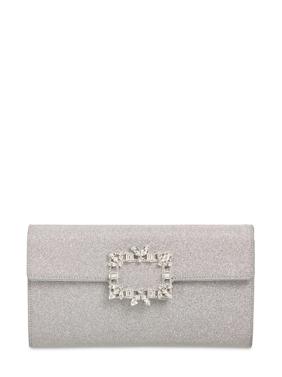 Roger Vivier Crystal Buckle Sparkle Envelope Clutch In Silver