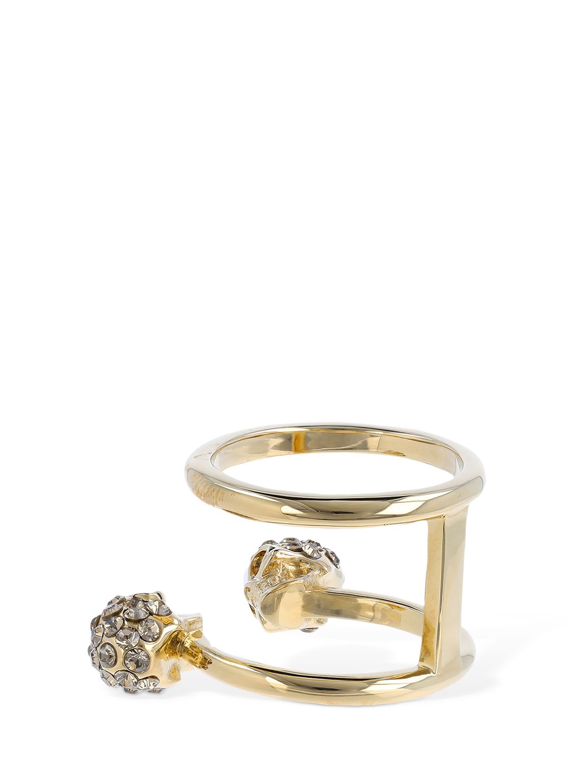 Shop Alexander Mcqueen Double Skull Stacked Ring In Gold