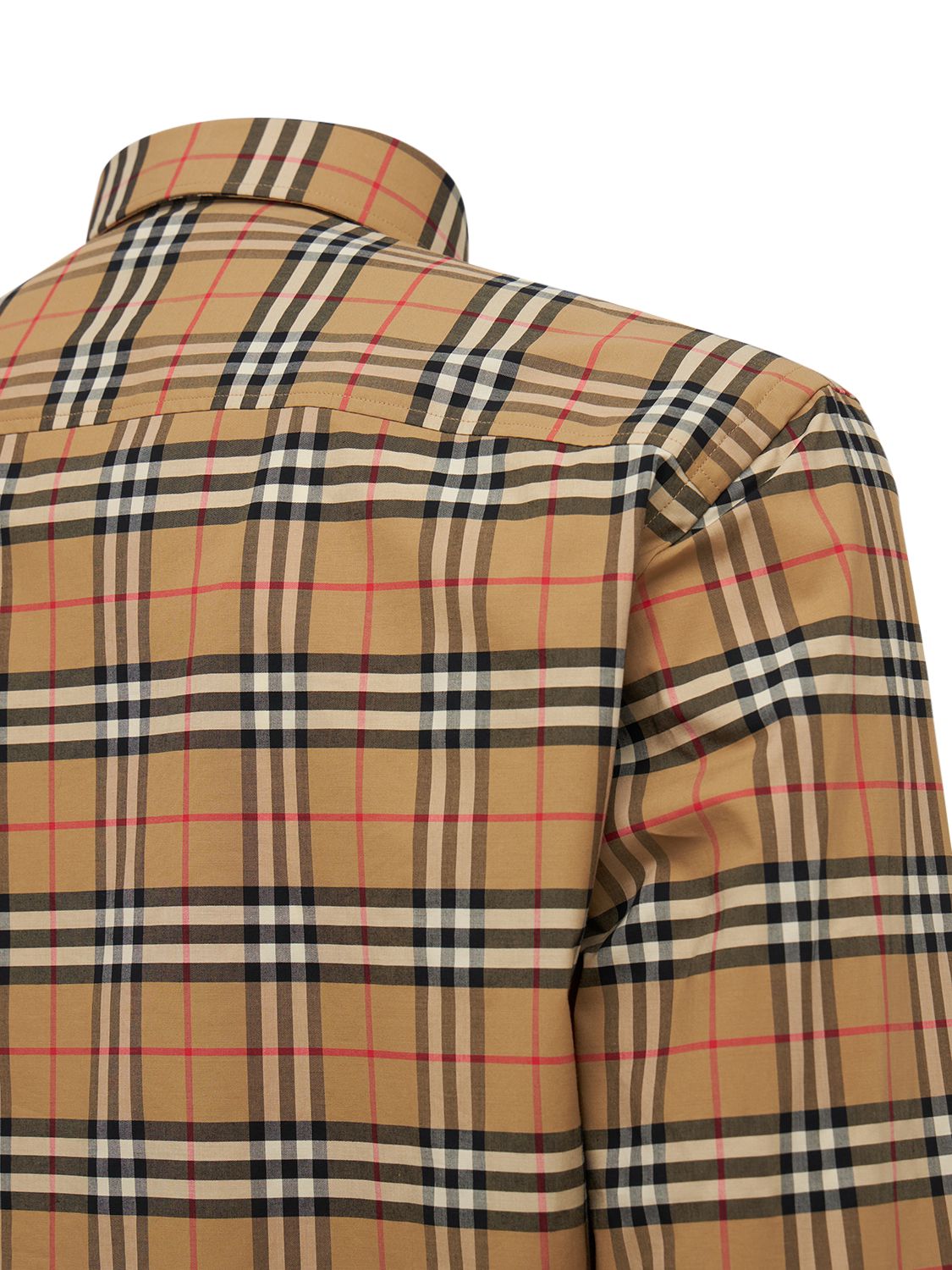 Shop Burberry Simpson Check Print Cotton Poplin Shirt In Archive Beige