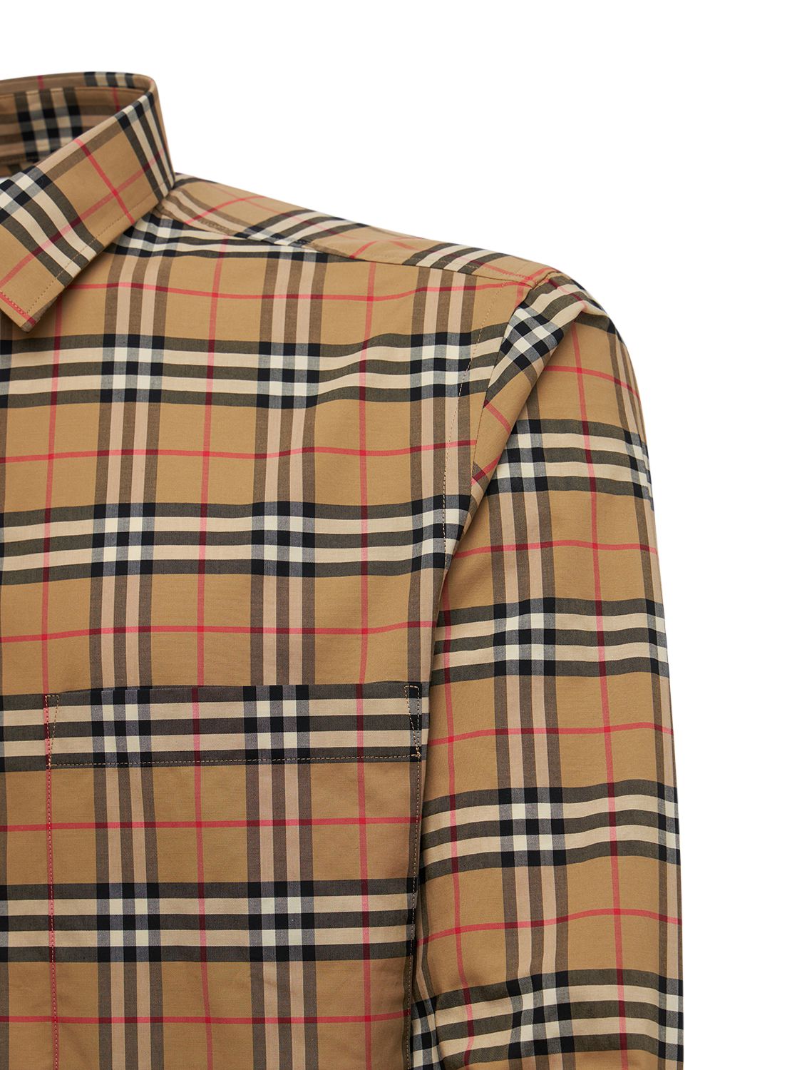 Shop Burberry Simpson Check Print Cotton Poplin Shirt In Archive Beige