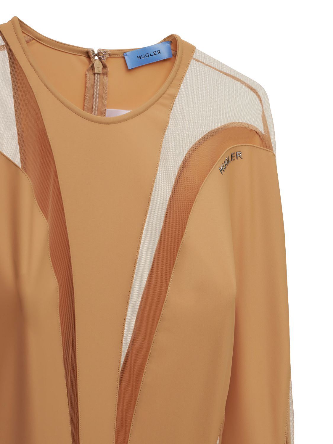 Mugler Lvr Exclusive Stretch Tech Bodysuit In Beige,nude