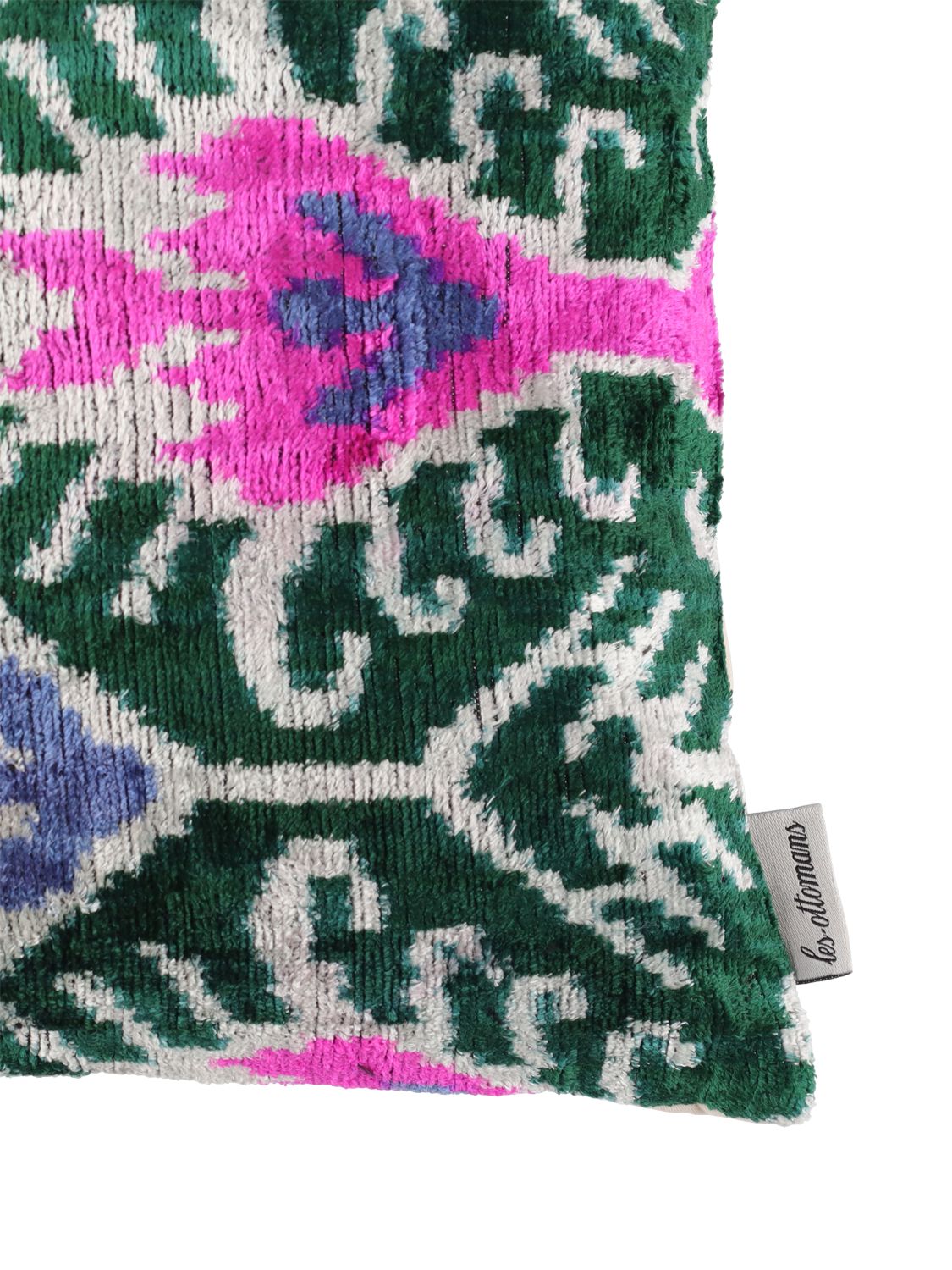 Les Ottomans Cotton Velvet Cushion In Multicolor