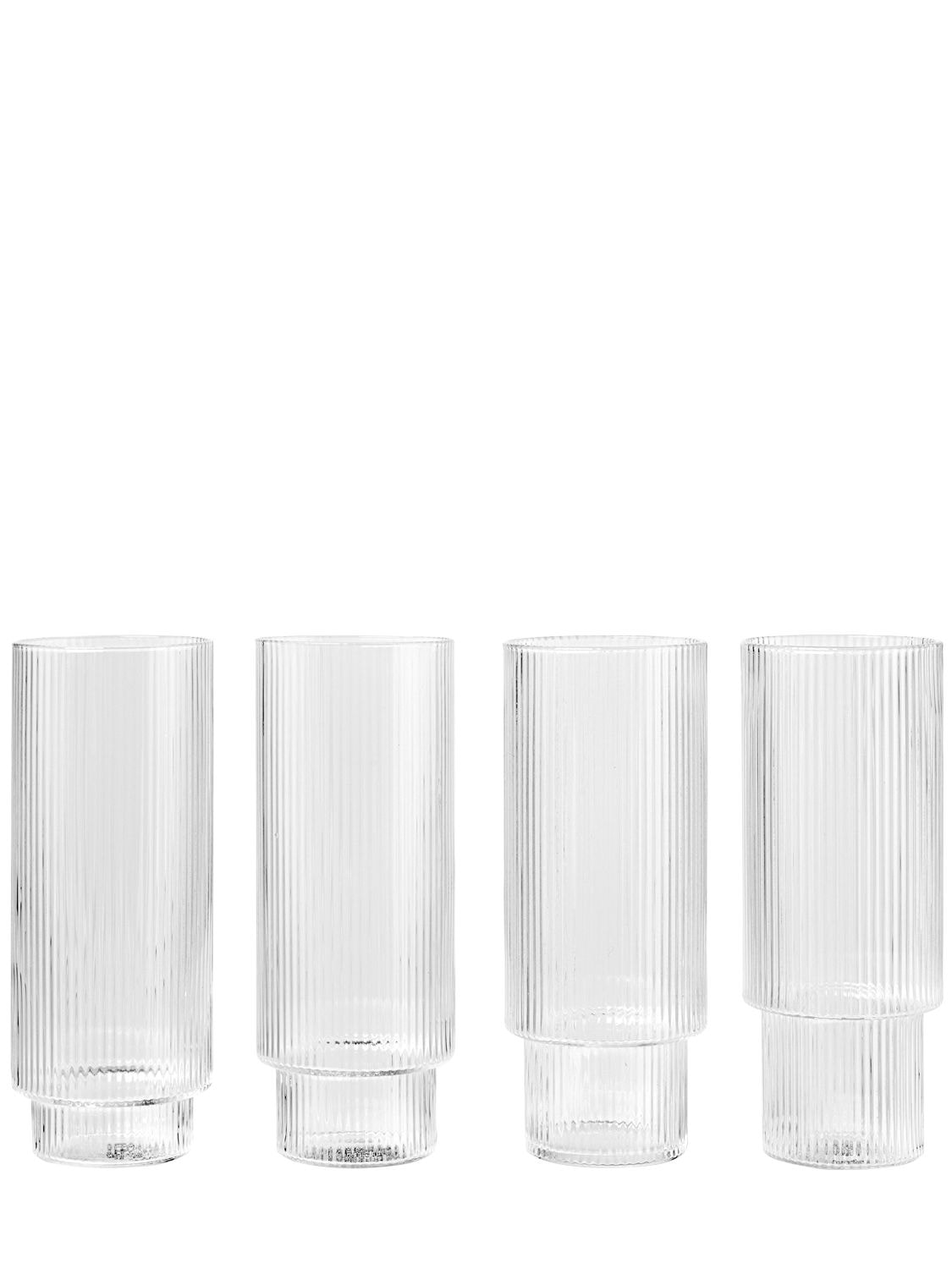 Ferm Living Set Of 4 Tall Ripple Glasses In Yellow