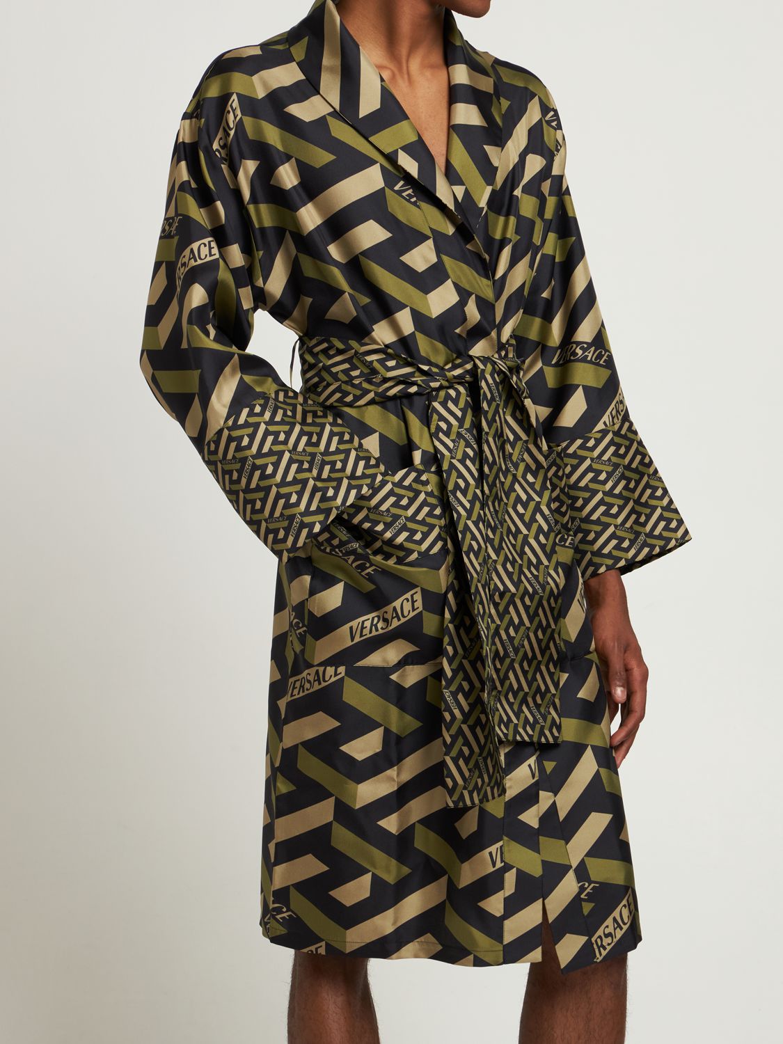 Versace Monogram Robe In Khaki