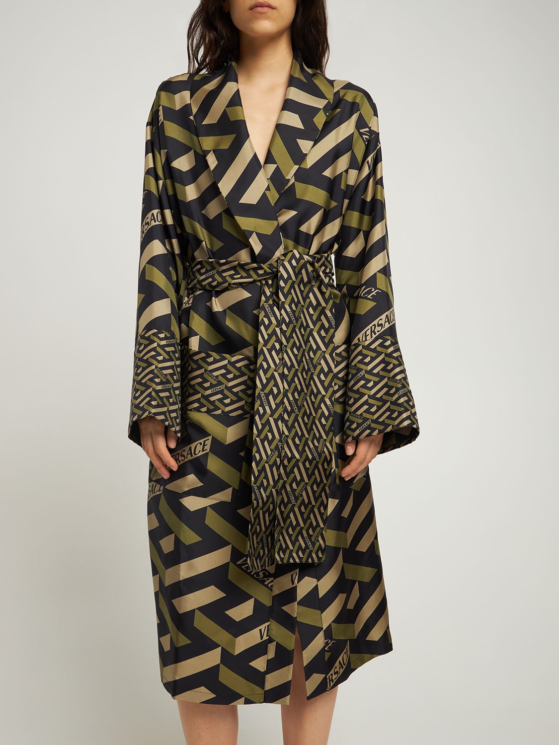 Versace Monogram Robe In Khaki
