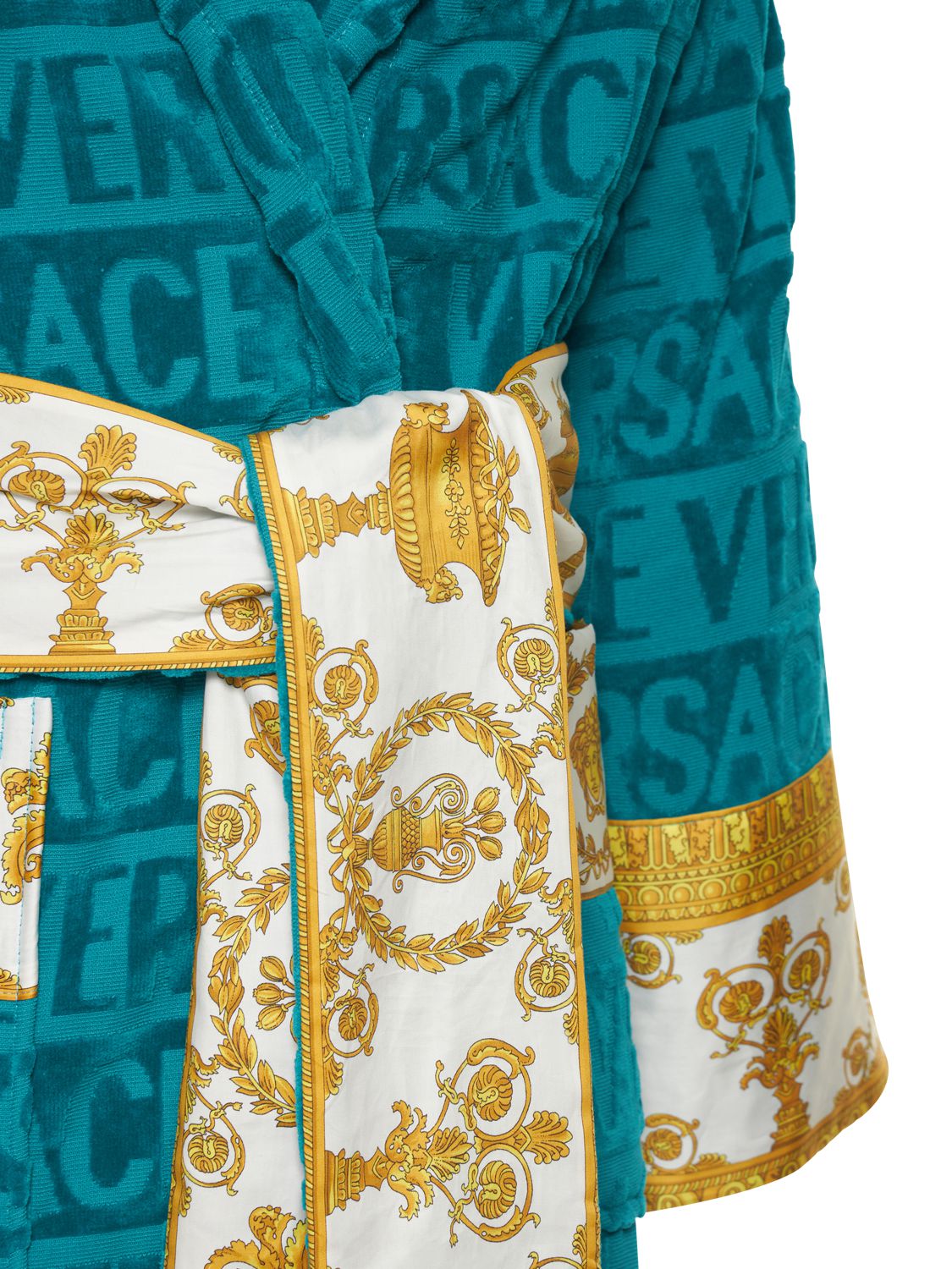 Versace Barocco & Robe Cotton Bathrobe In Capri Blue