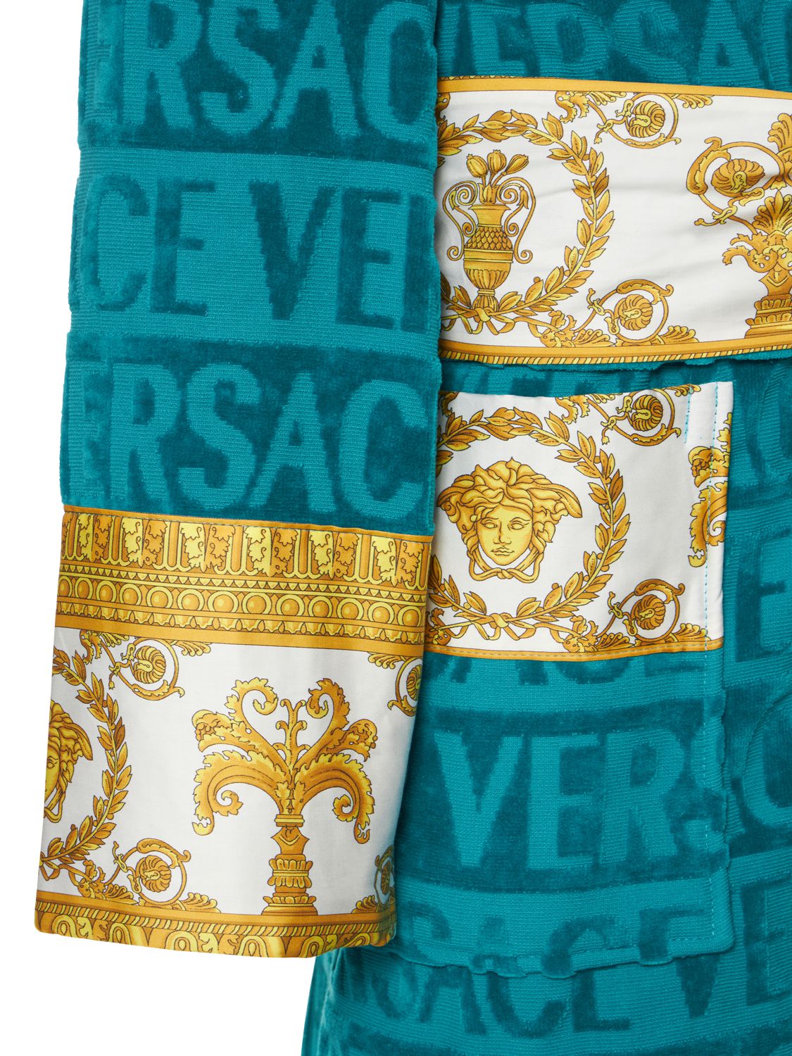 Versace Barocco & Robe Cotton Bathrobe In Capri Blue
