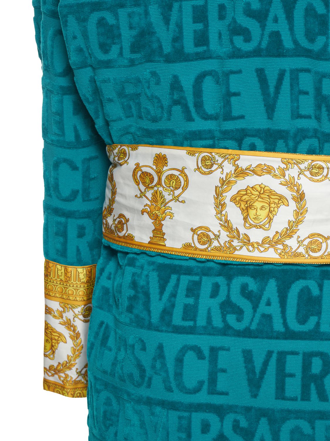 Versace Barocco & Robe Cotton Bathrobe In Capri Blue
