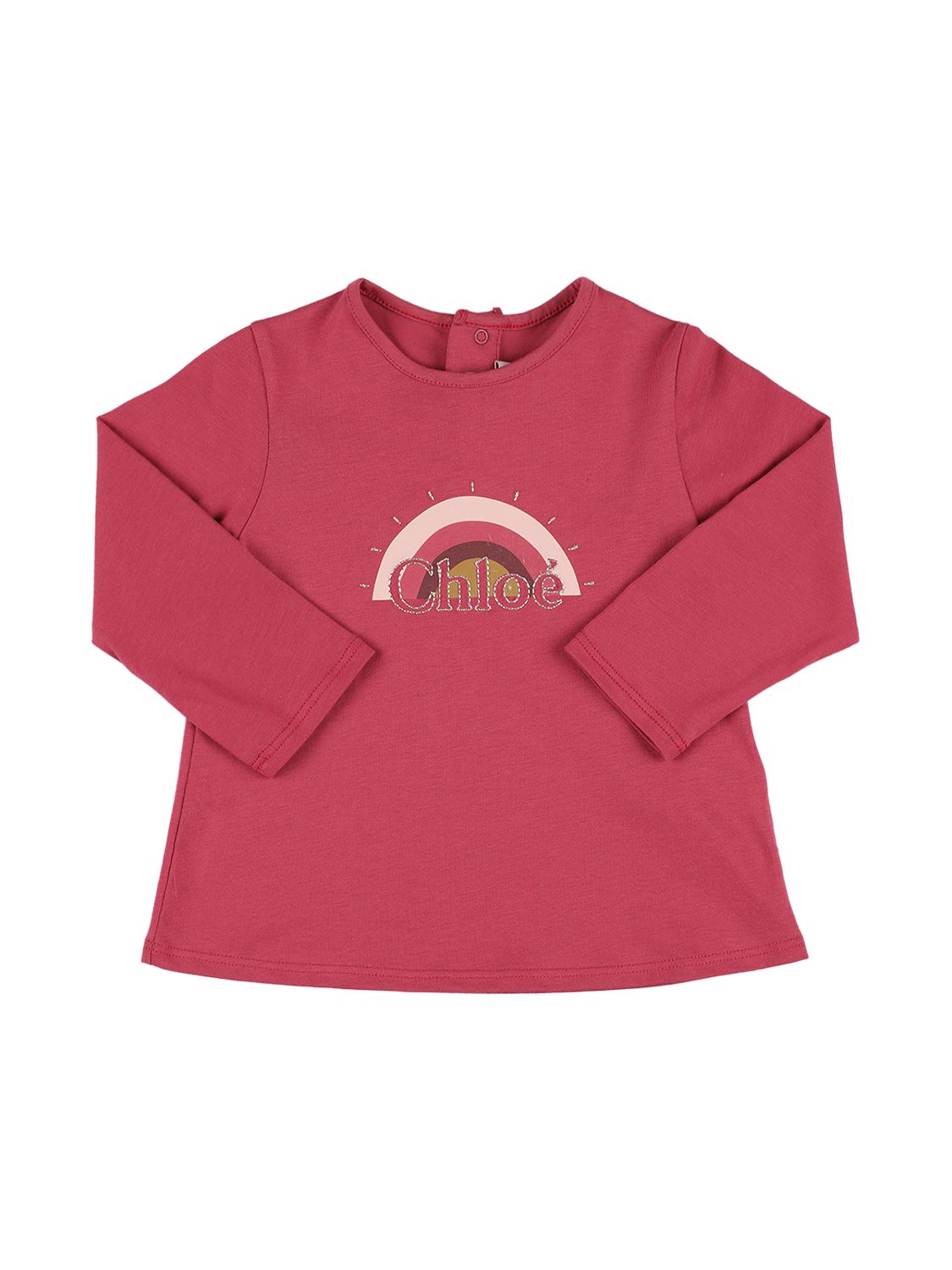 Chloé Logo Print Organic Cotton T-shirt In Dark Pink