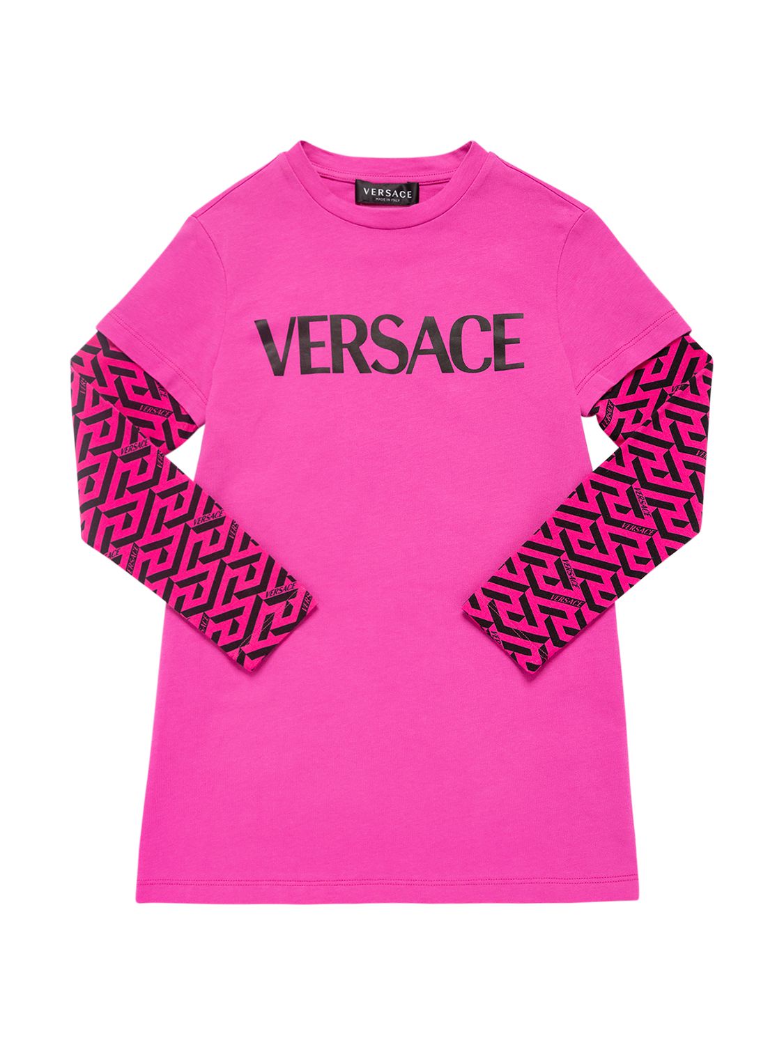 VERSACE Logo Print Cotton Jersey Dress
