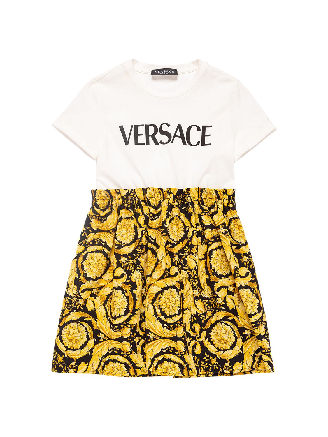 VERSACE Printed Cotton Jersey & Poplin Dress
