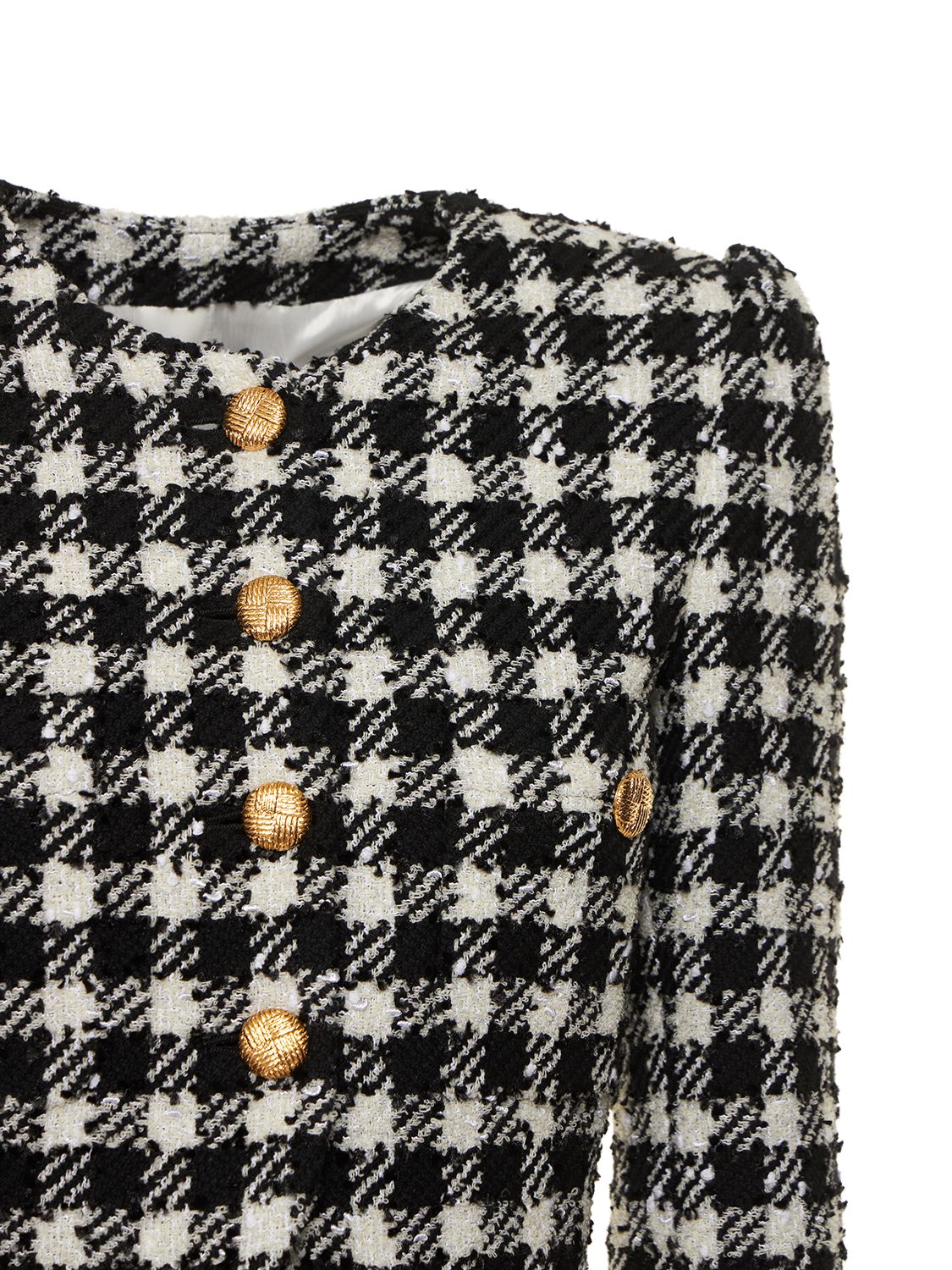 Alessandra Rich Cropped Houndstooth Wool-blend Tweed Jacket In Black,white
