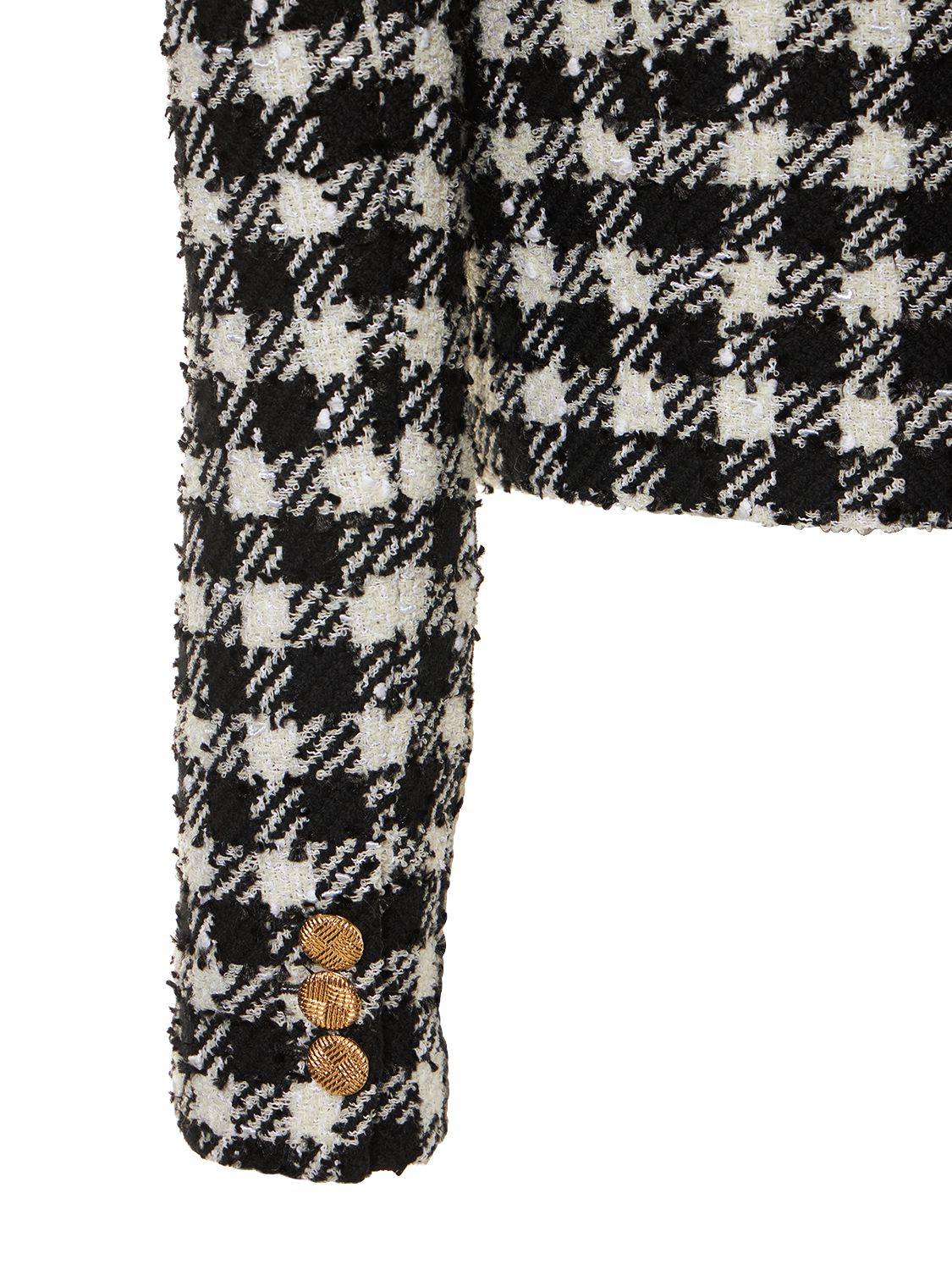 Alessandra Rich Cropped Houndstooth Wool-blend Tweed Jacket In Black,white