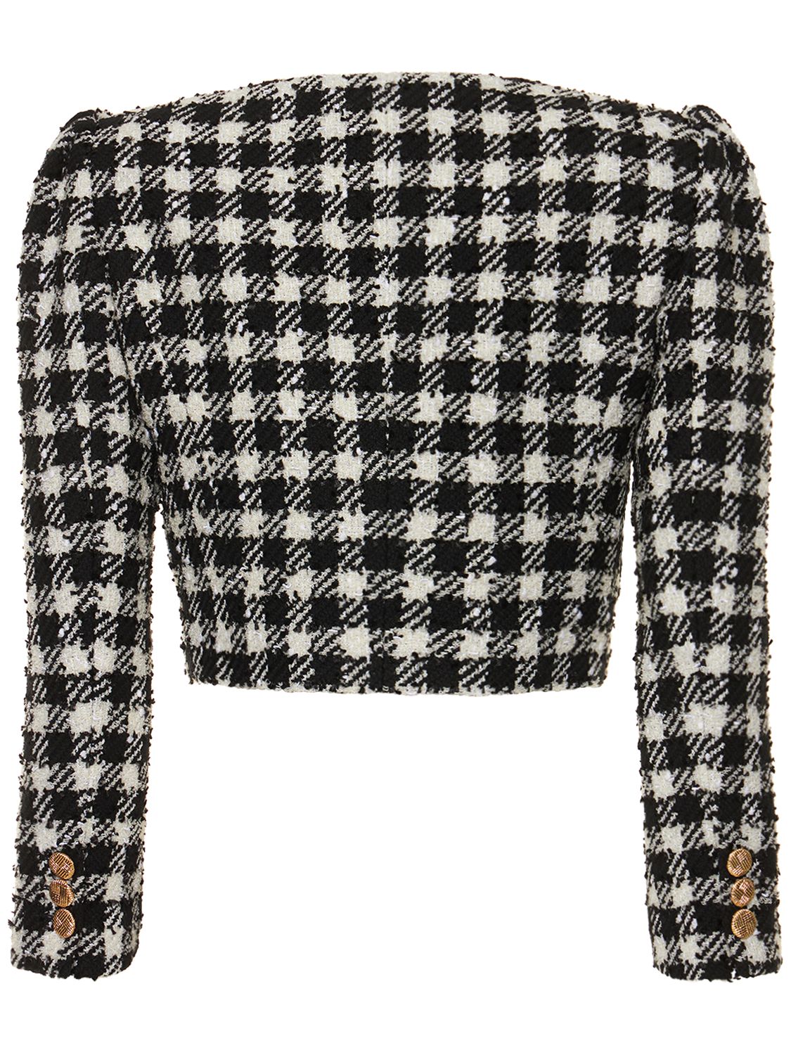 Alessandra Rich Cropped Houndstooth Wool-blend Tweed Jacket In Black,white