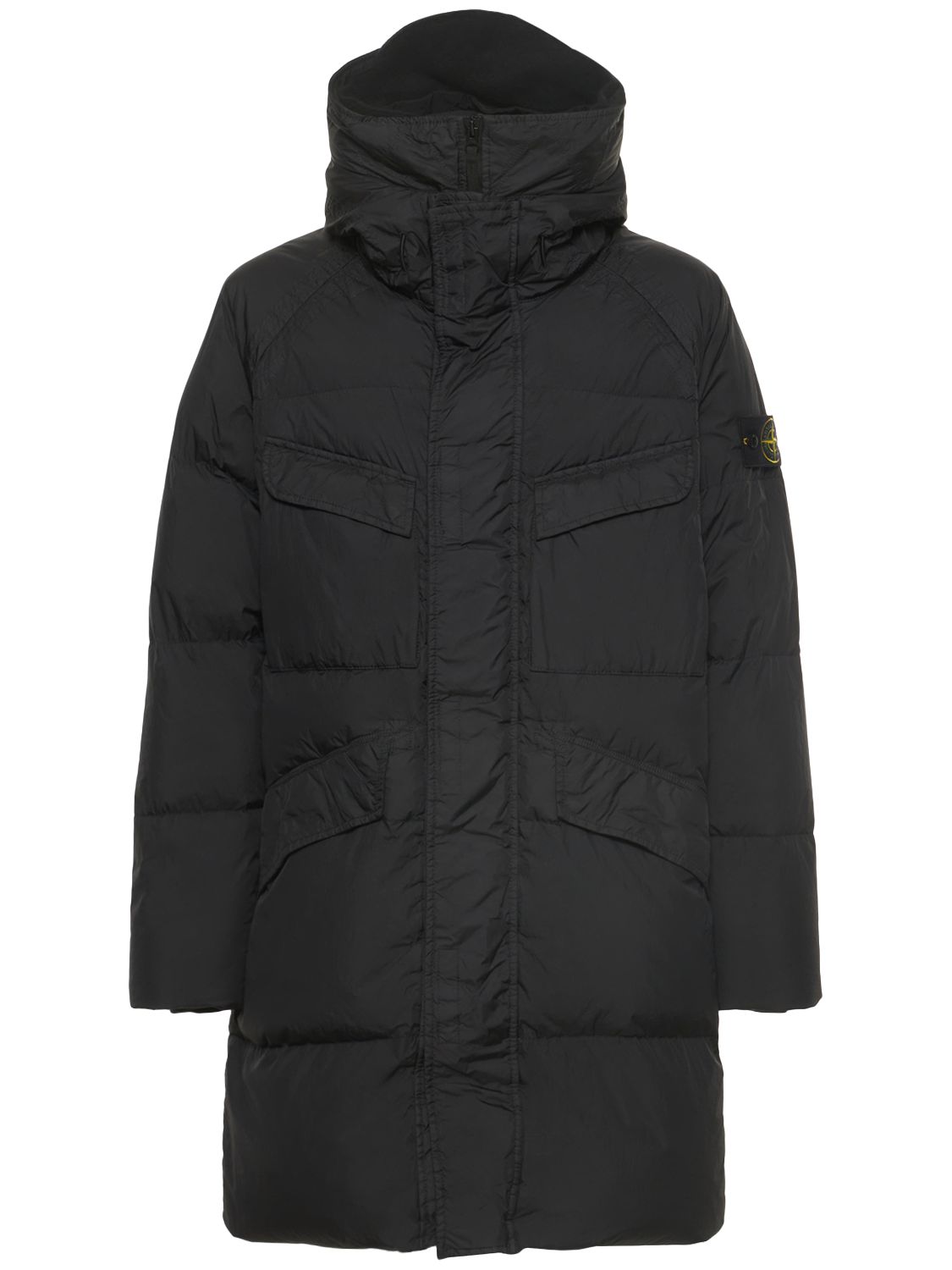 Stone Island Garment Dyed Crinkle Nylon Down Jacket In Black