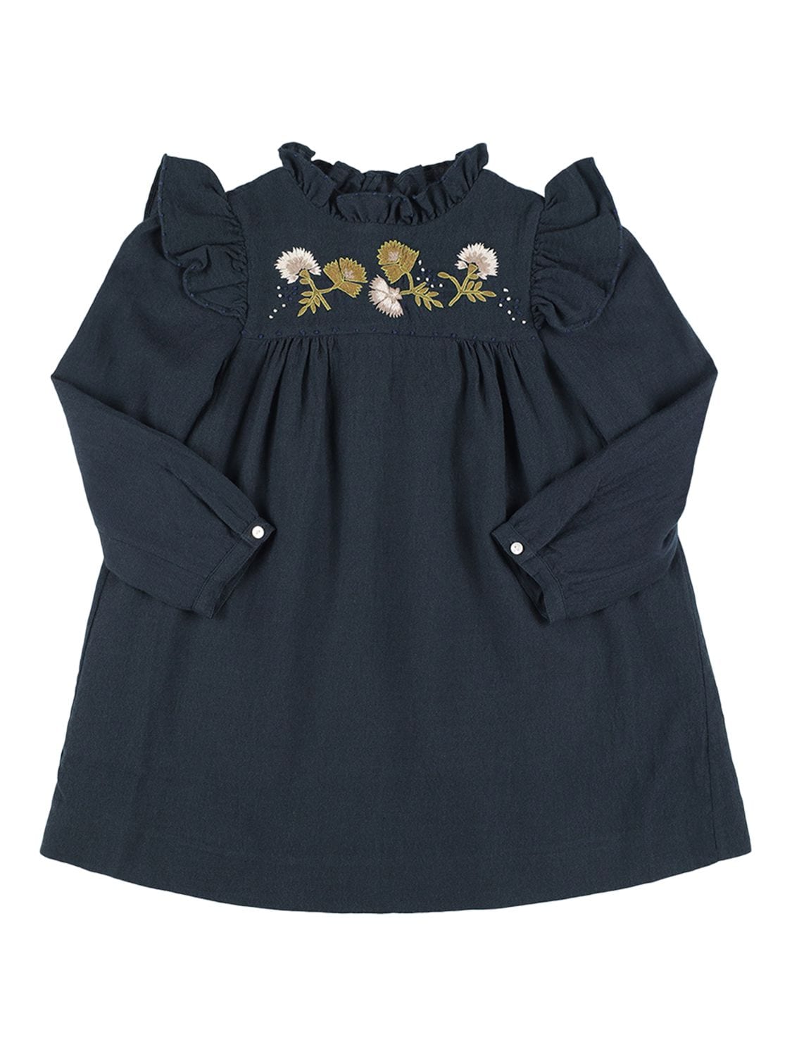 Cotton & Wool Blend Dress W/ Ruffles