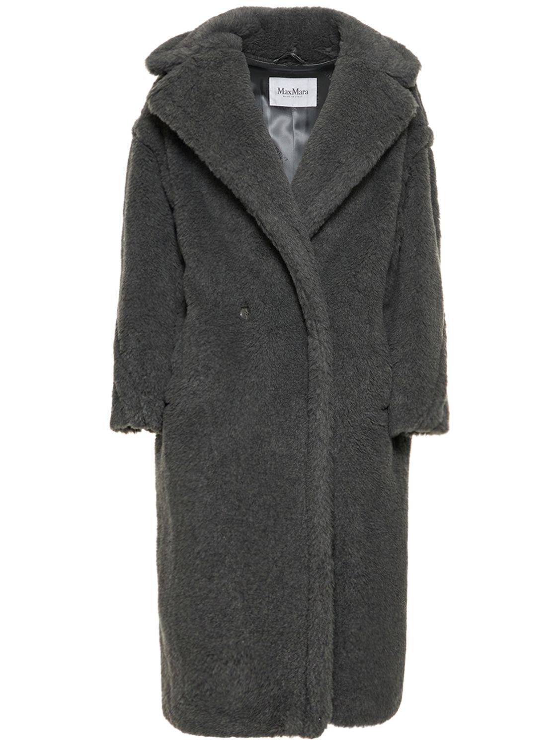 Max Mara Teddy Wool Blend Long Coat In Grey