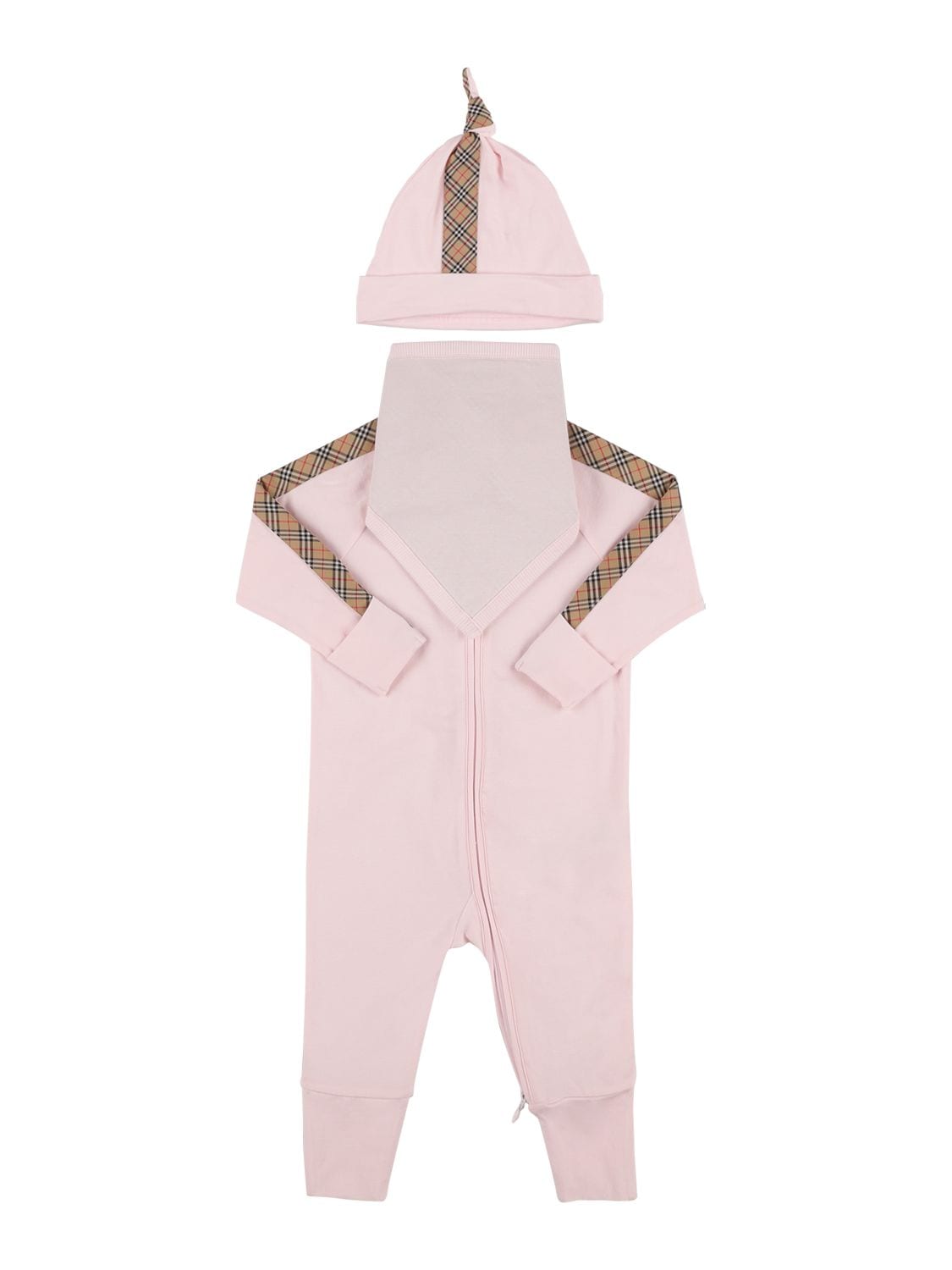 Cotton Romper, Bib & Hat W/check Inserts