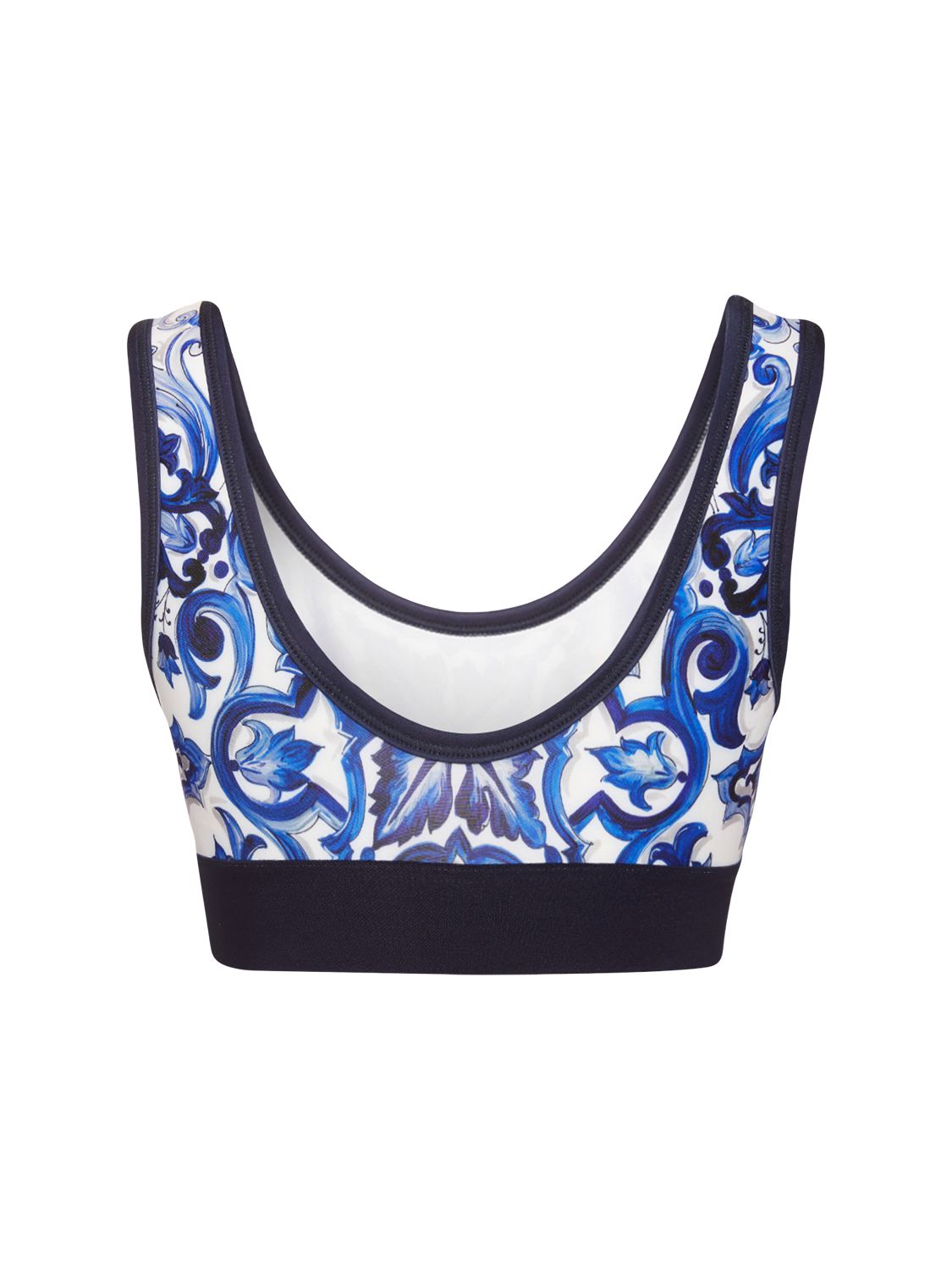 Dolce & Gabbana Logo Band Tile-print Lycra Bra Top In Blue,white