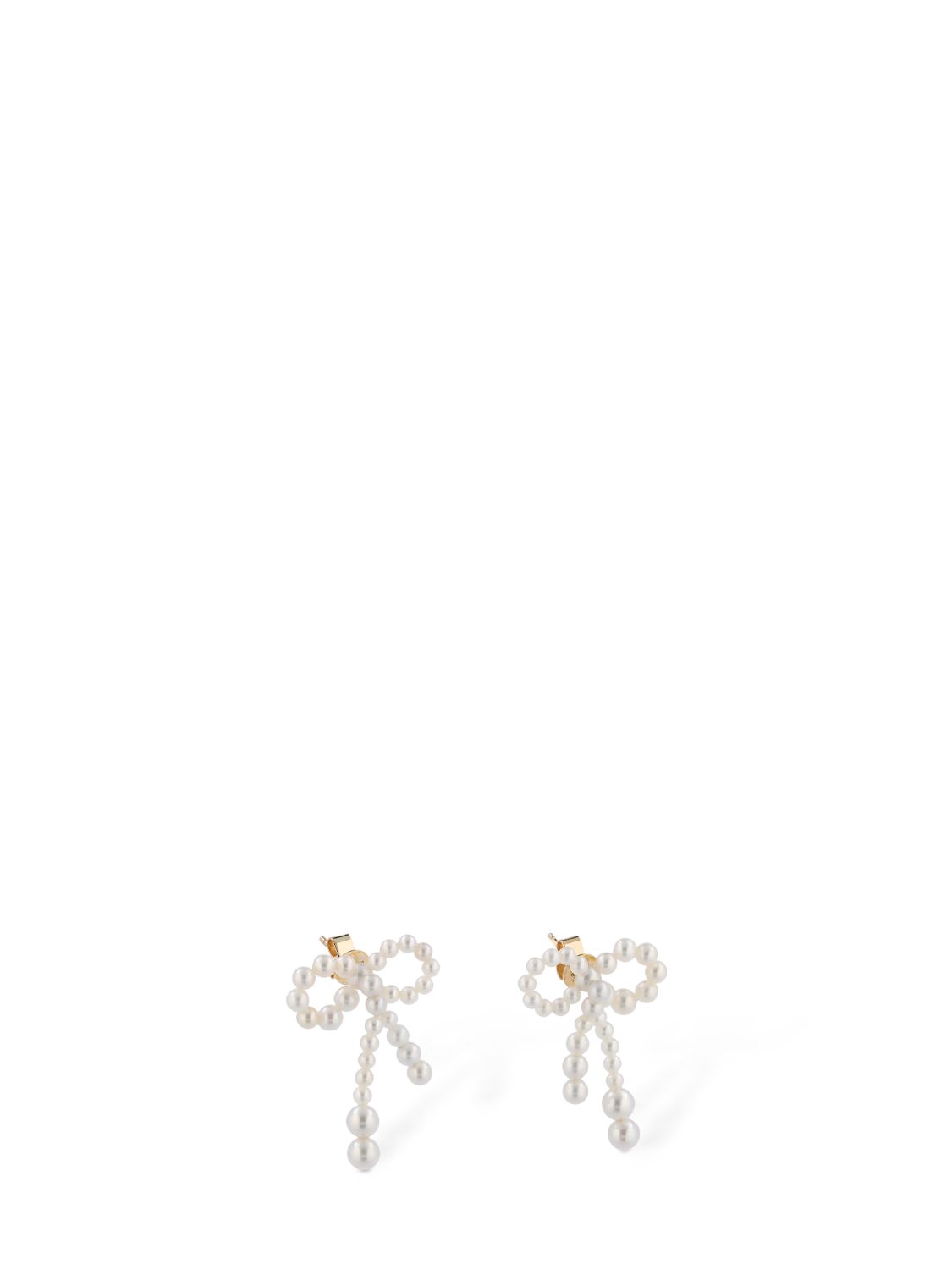 Sophie Bille Brahe Rosette De Perles Small Bow Earrings In Freshwater Pearls In Pearl