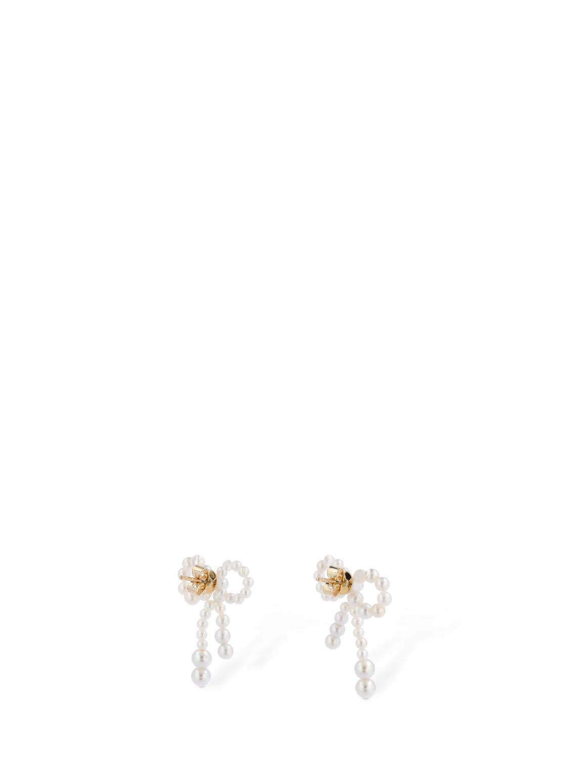 Sophie Bille Brahe Rosette De Perles Small Bow Earrings In Freshwater Pearls In Pearl