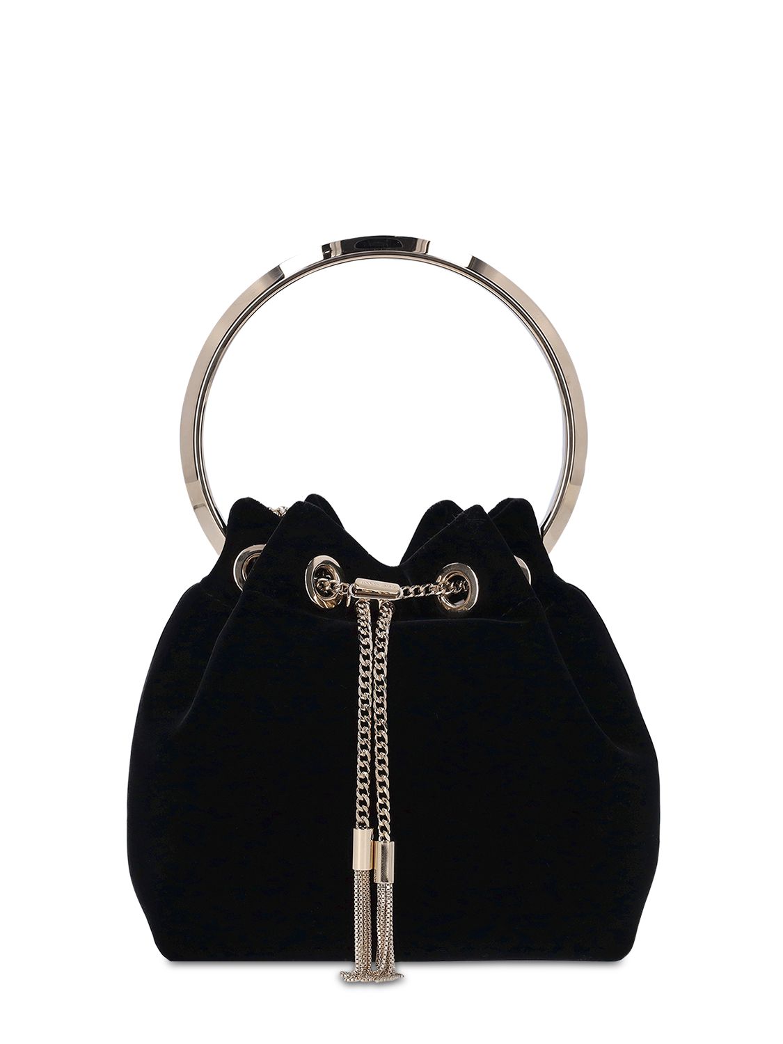 Jimmy Choo Bon Bon Velvet Bucket Bag W/ Crystals In Black