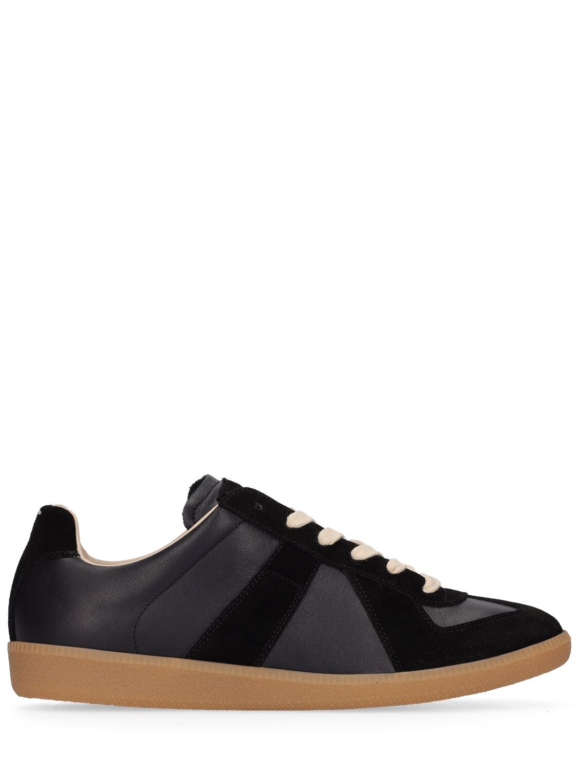 Maison Margiela Replica Leather & Suede Low Top Sneakers In Black
