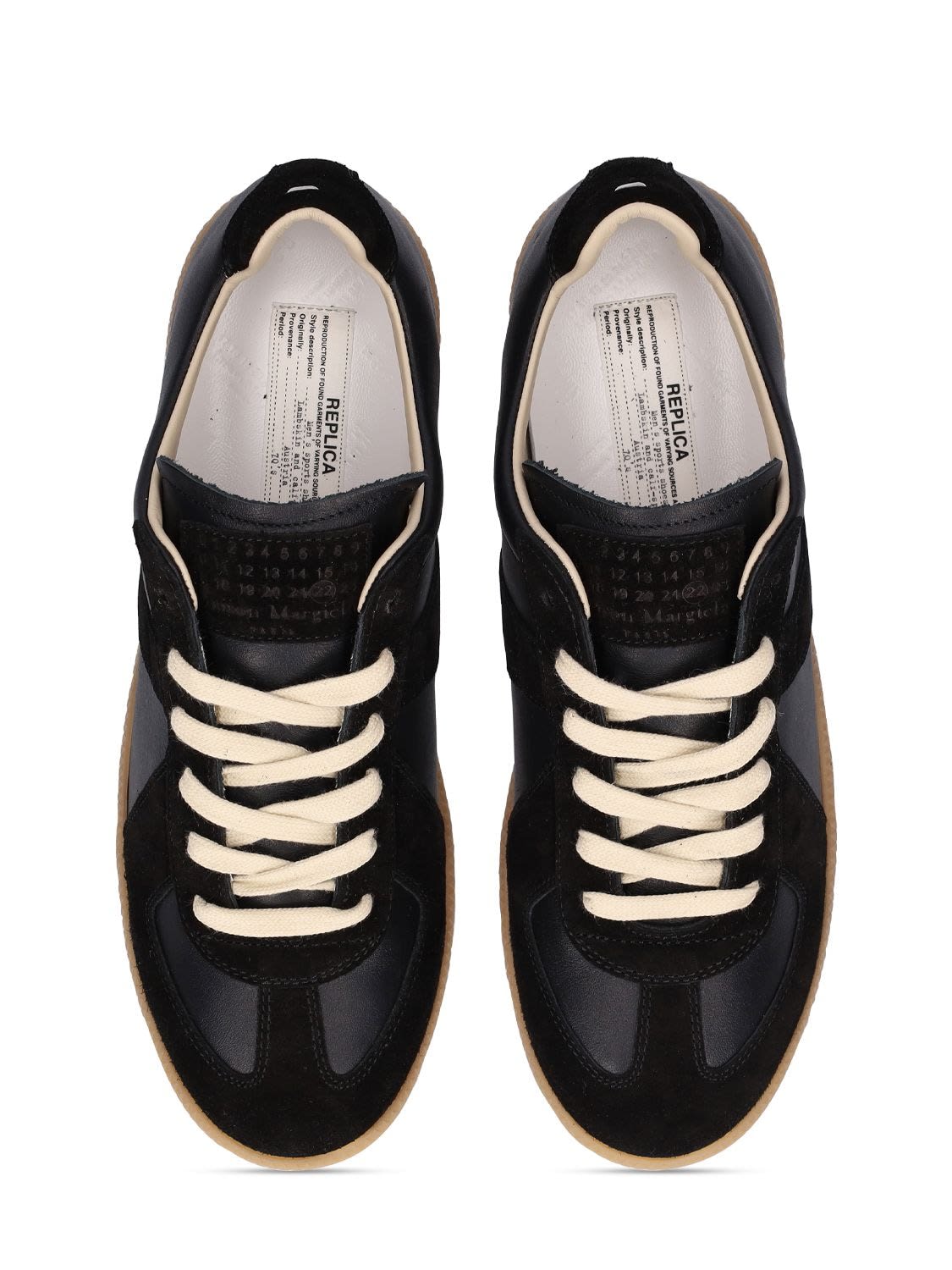 Shop Maison Margiela Replica Leather & Suede Low Top Sneakers In Black