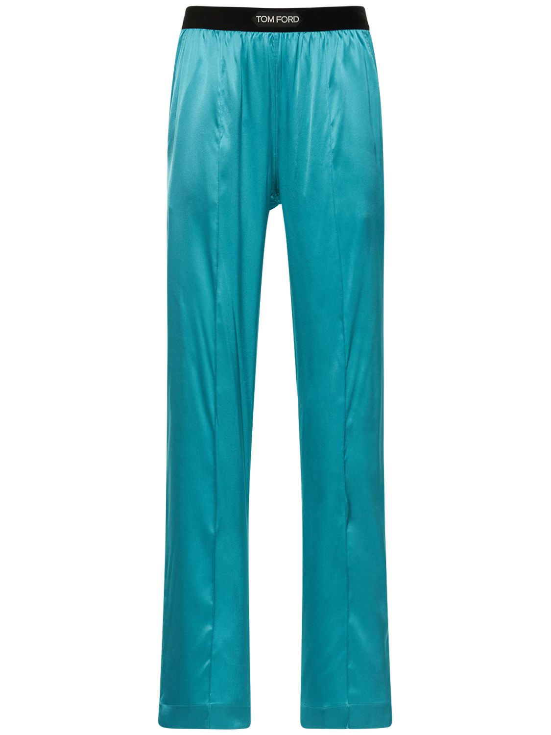 Tom Ford Logo Silk Satin Pyjama Trousers In Blue