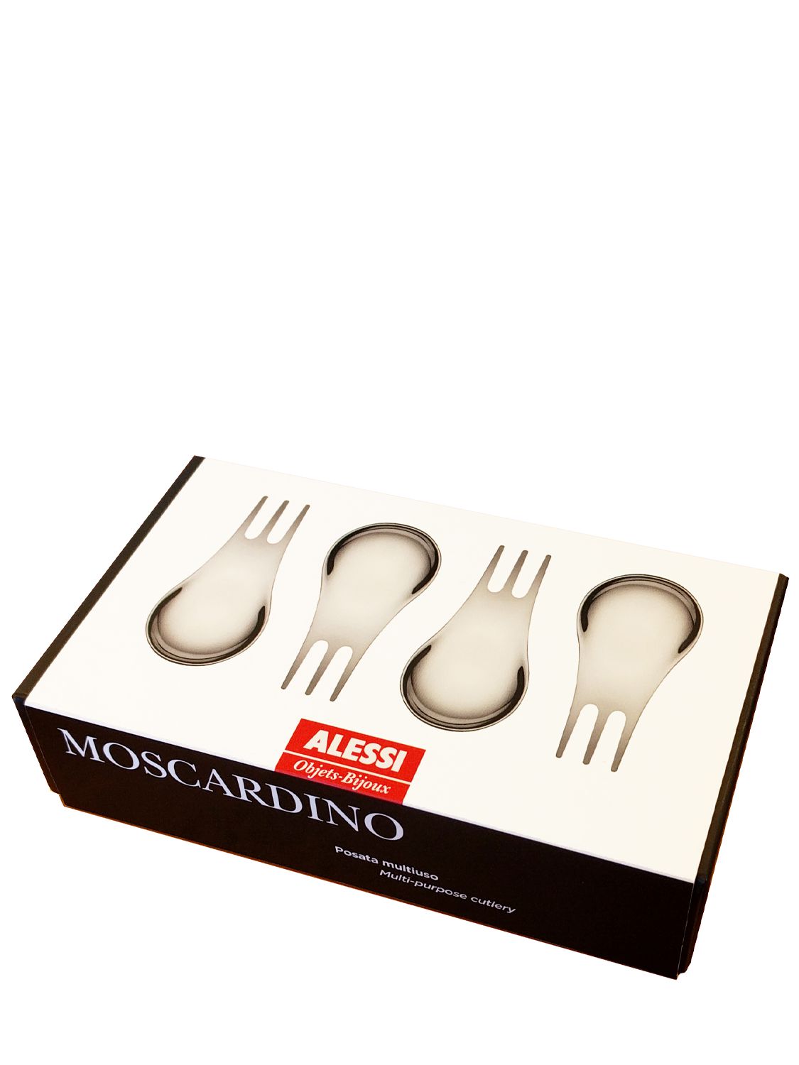 Shop Alessi Set Of 4 Moscardino Sporks In Silver