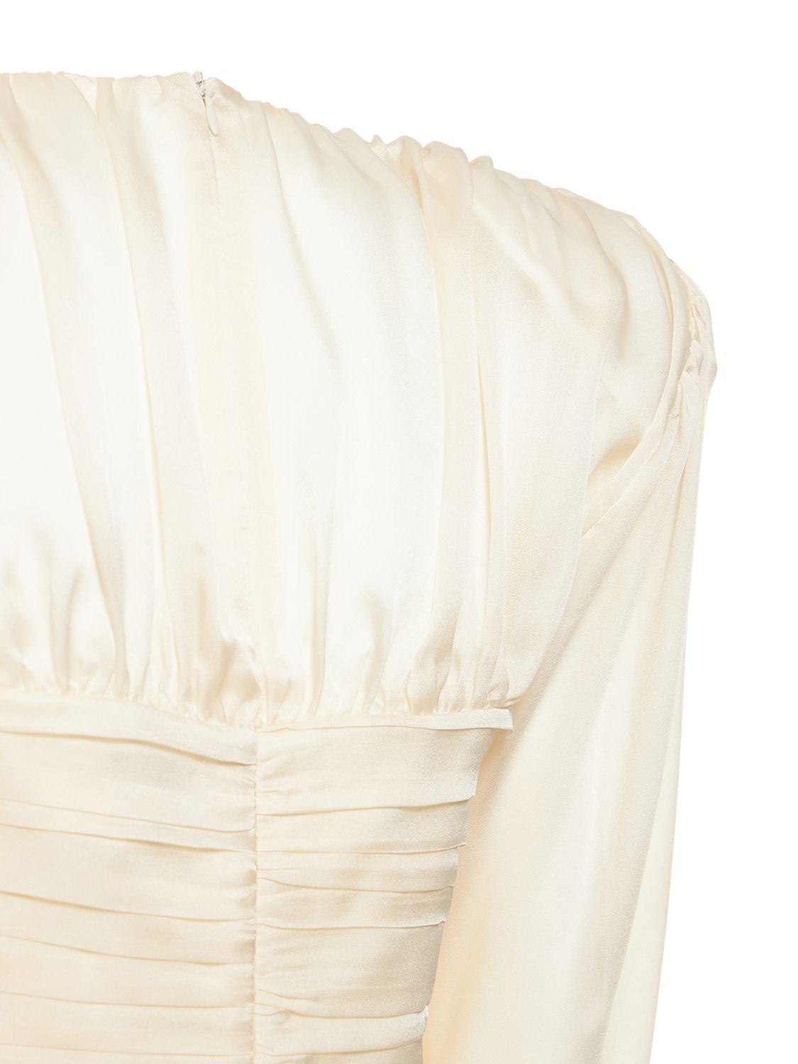 Magda Butrym Ruched Silk Satin Cutout Mini Dress In Cream